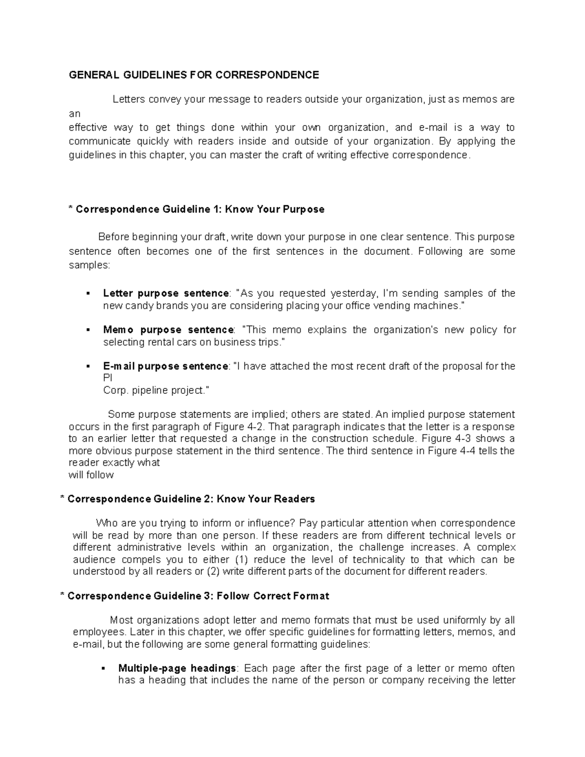 General Guidelines For Correspondence GENERAL GUIDELINES FOR