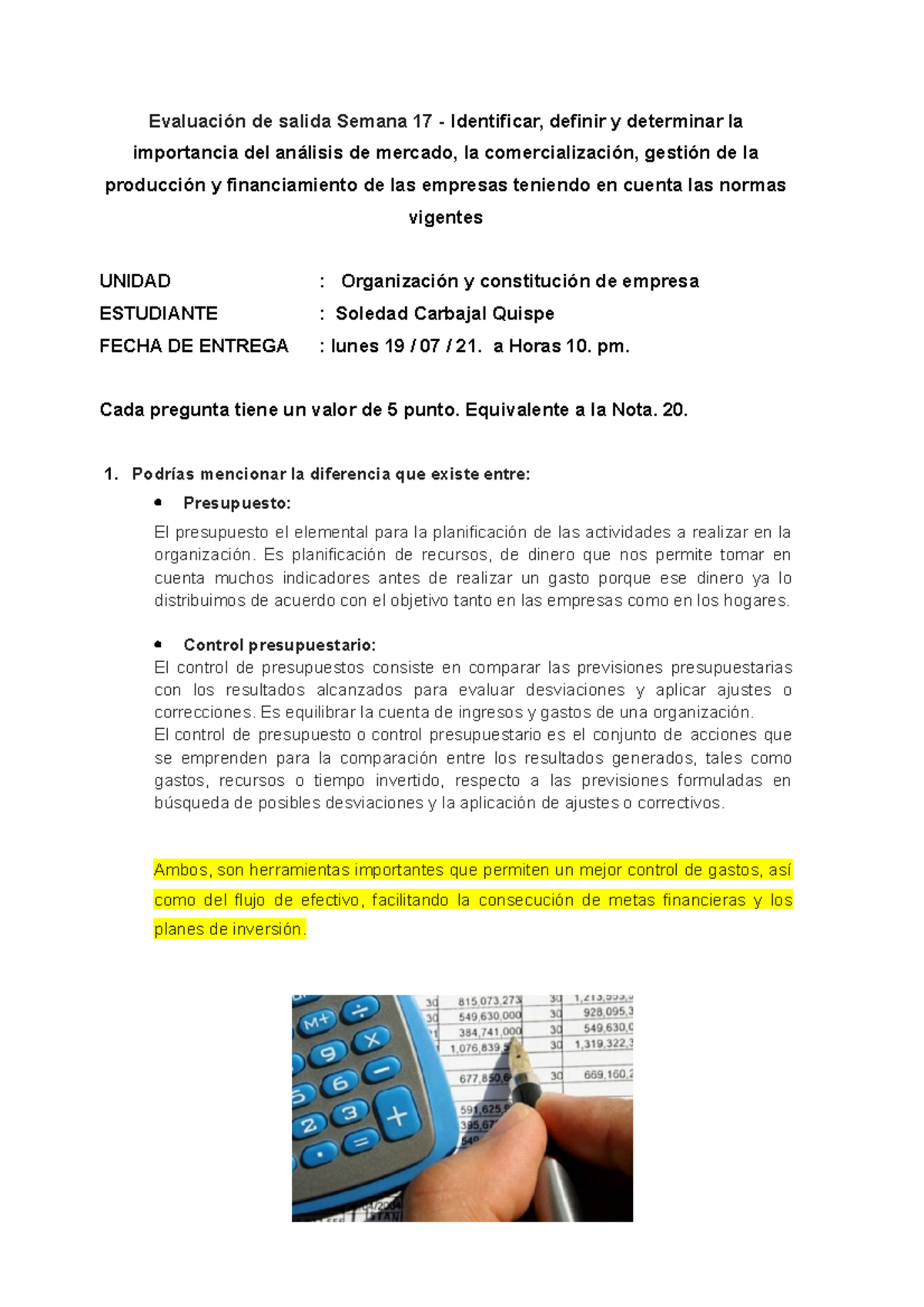 Control DE Presupuesto Dentro De Una Organizacion - Costos Y ...