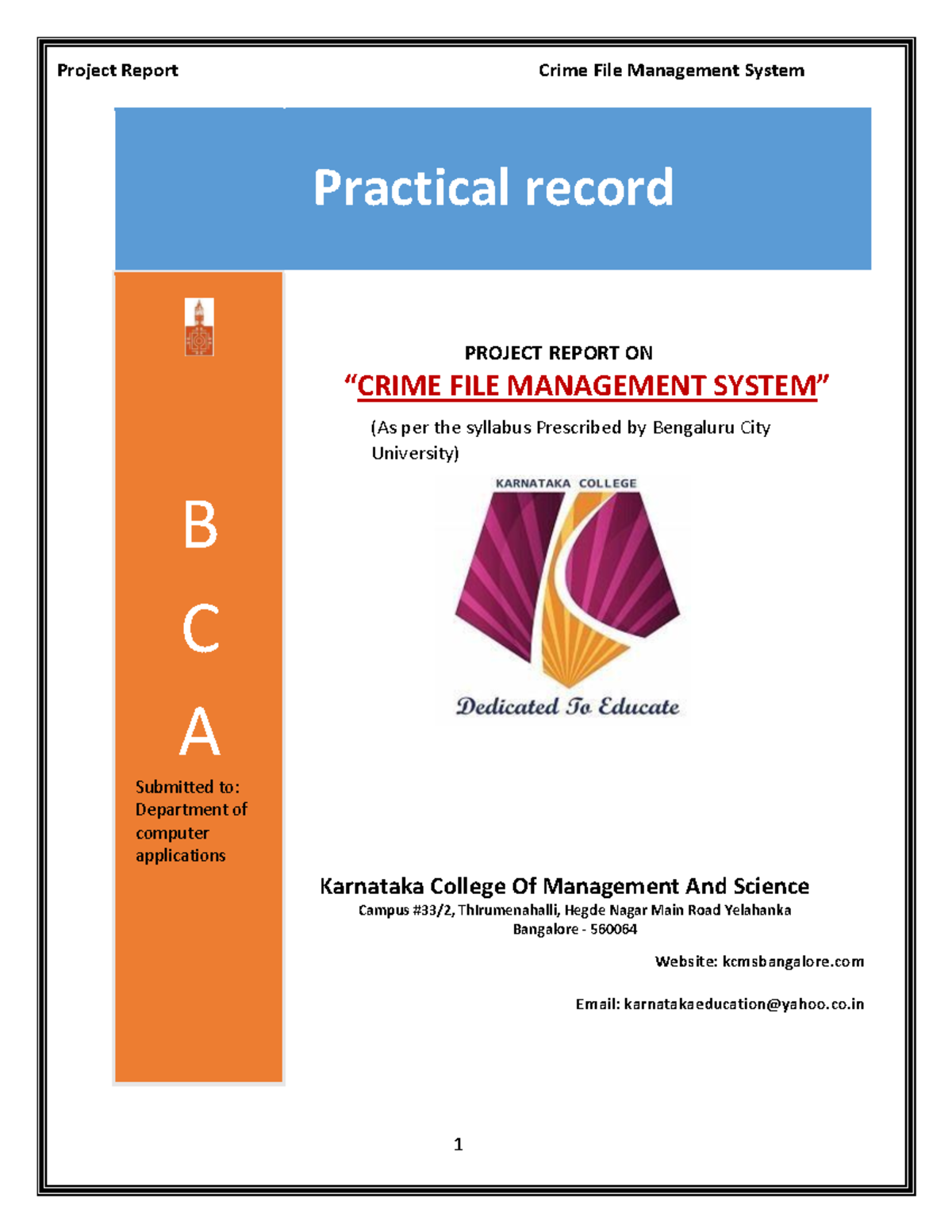 Bca Project - Practical Record B C A Submitted To: Department Of ...