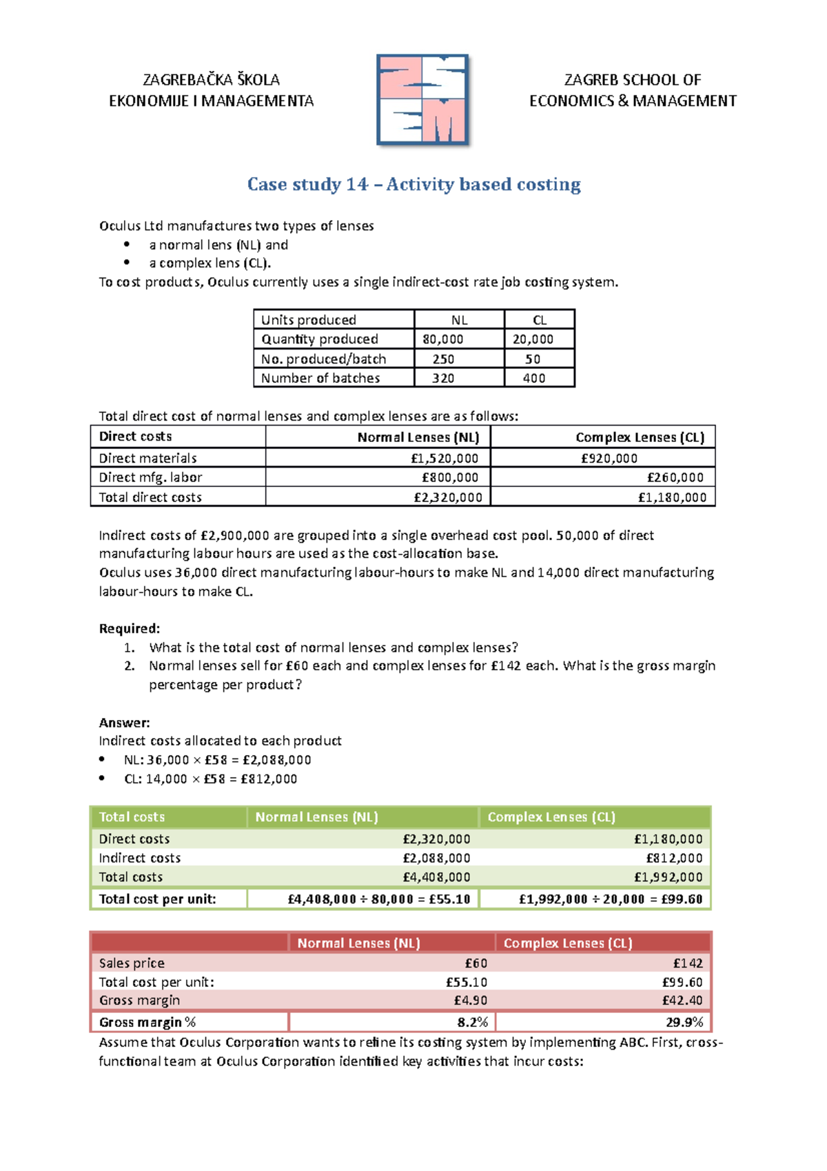 Case Study 14 - ABC - Solution - EKONOMIJE I MANAGEMENTA ECONOMICS ...