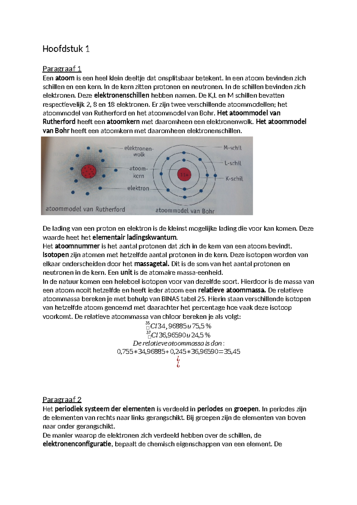 Scheikunde Samenvatting Heel Boek Hoofdstuk Paragraaf Een Atoom