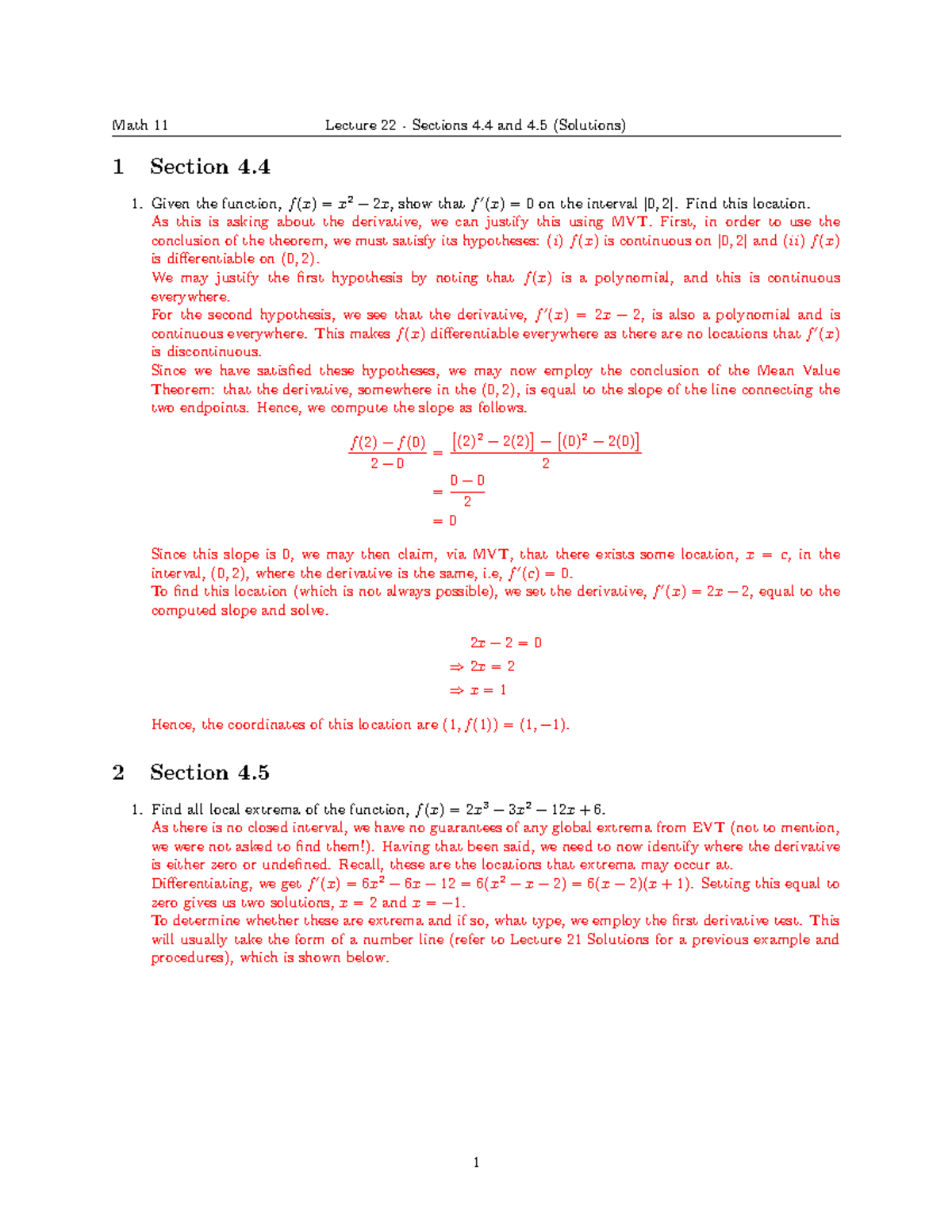 Lecture 22 Solutions - Math 11 Lecture 22 - Sections 4 And 4 (Solutions ...