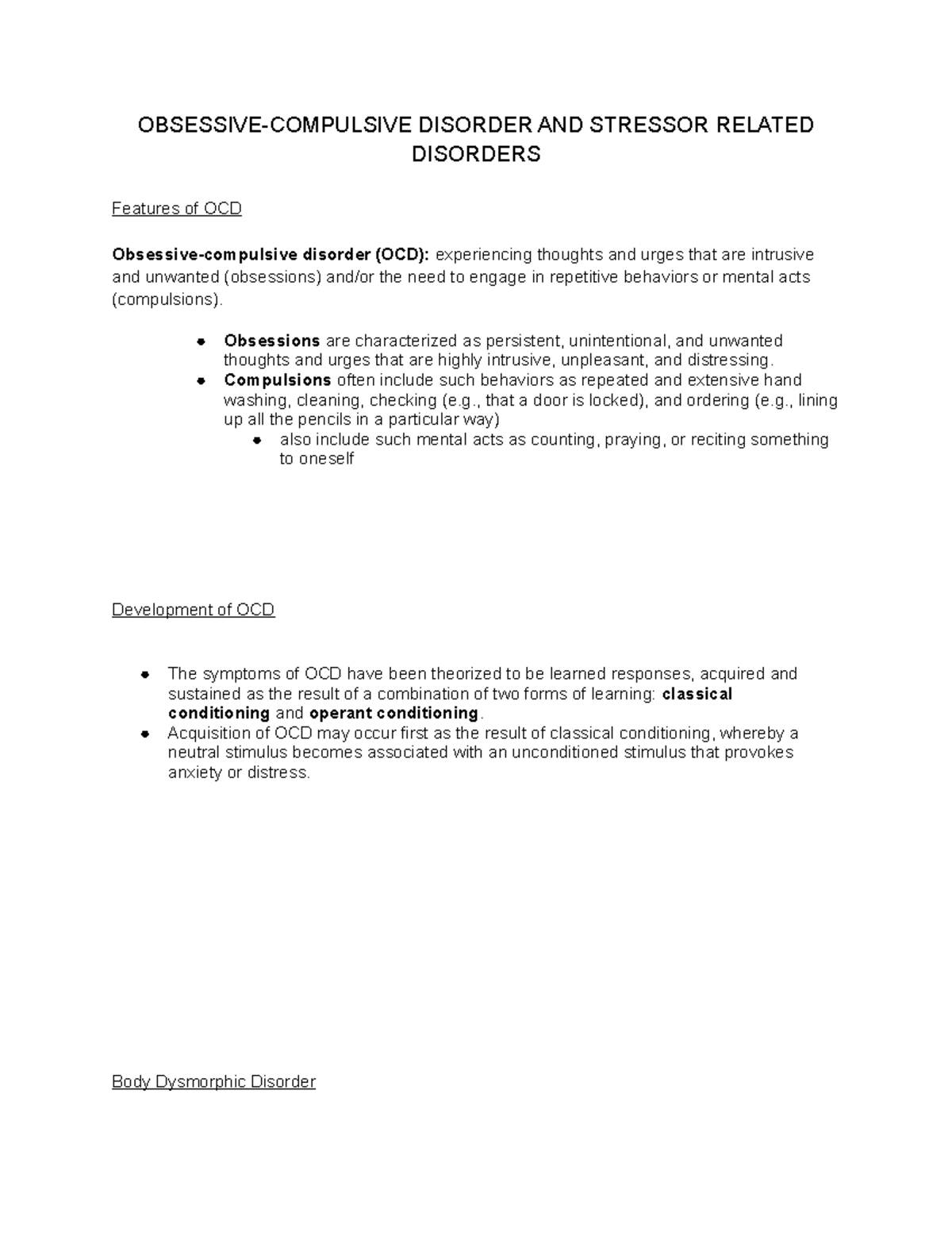 PSY 215 Obsessive-Compulsive Disorder and Stressor Related Disorders ...