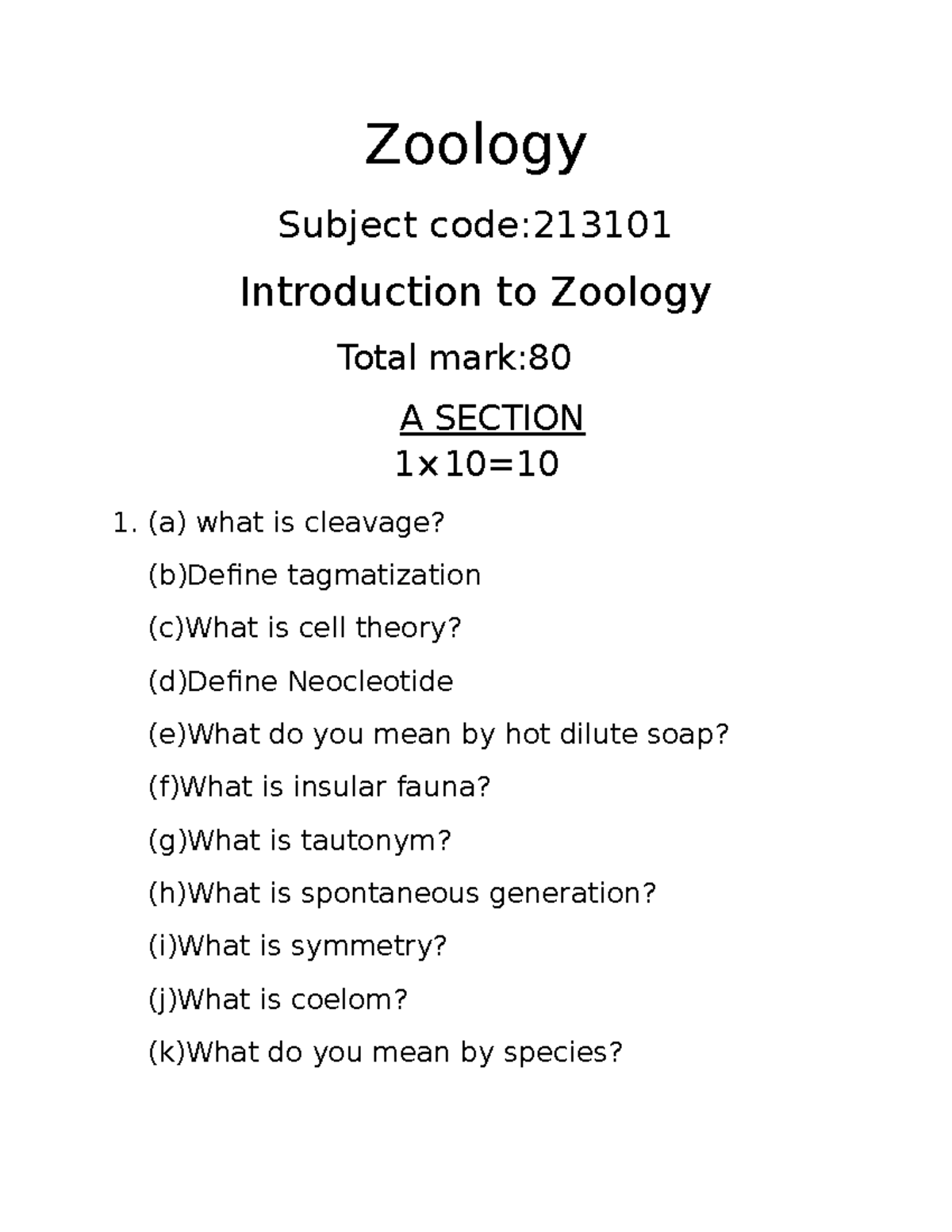 FINAL 2 7 August 2019, questions - Zoology Subject code: Introduction ...