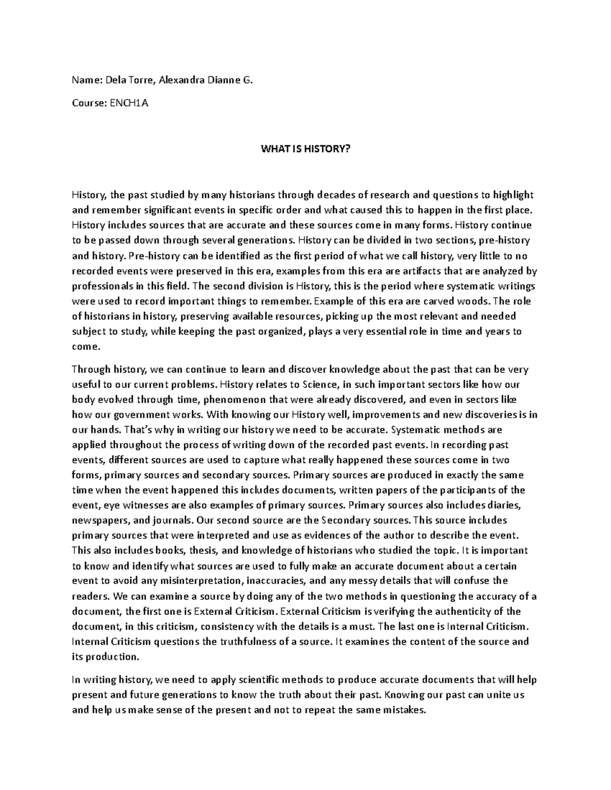 Rhist Assignment - Name: Dela Torre, Alexandra Dianne G. Course: ENCH1A ...