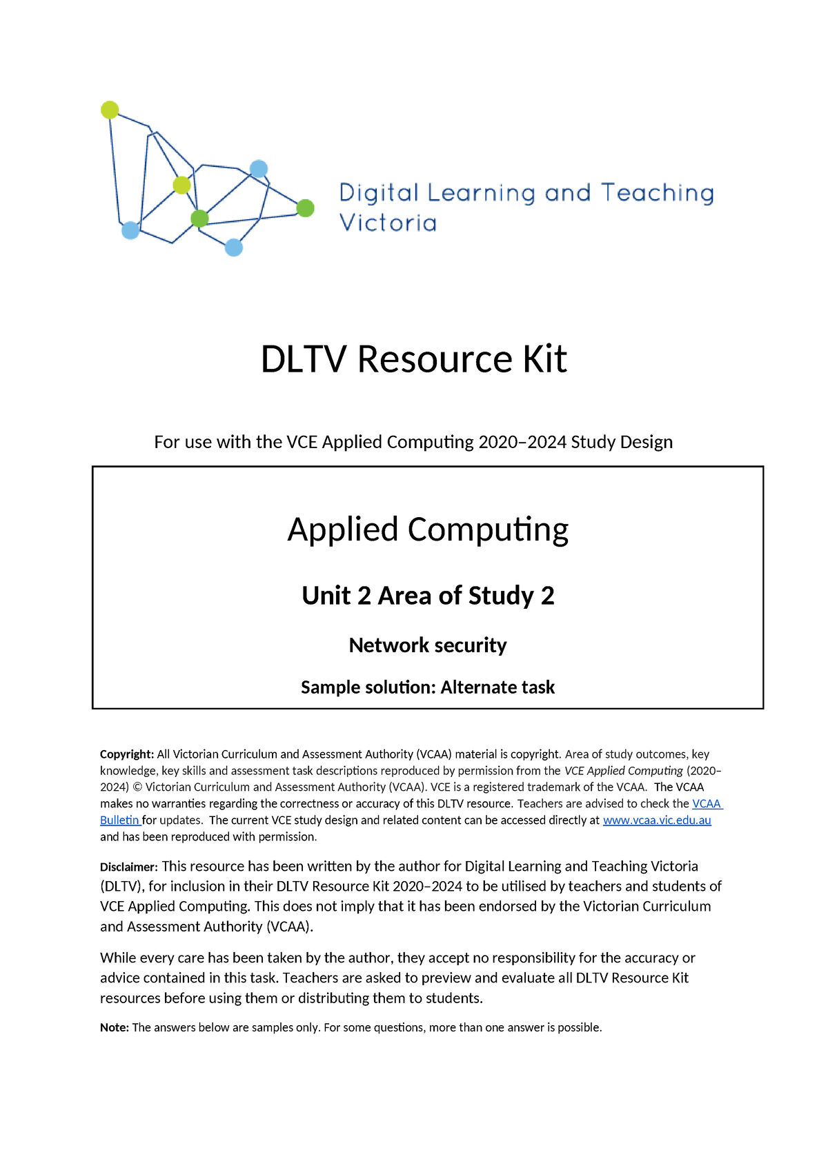 U2O2 SAC Alternate   DLTV Resource Kit For Use With The VCE Applied