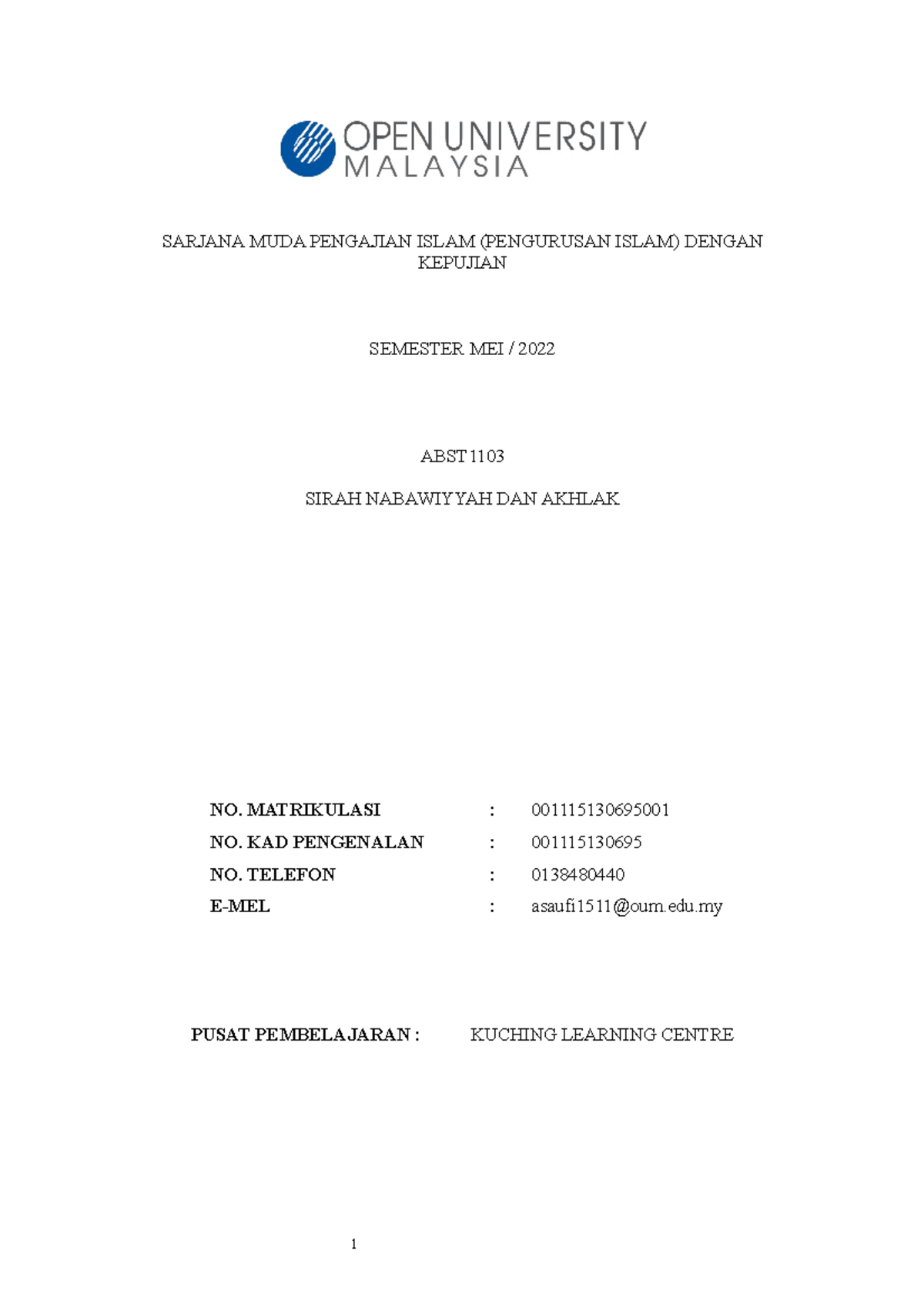 Assignment ABST1103 - hope can help - SARJANA MUDA PENGAJIAN ISLAM ...
