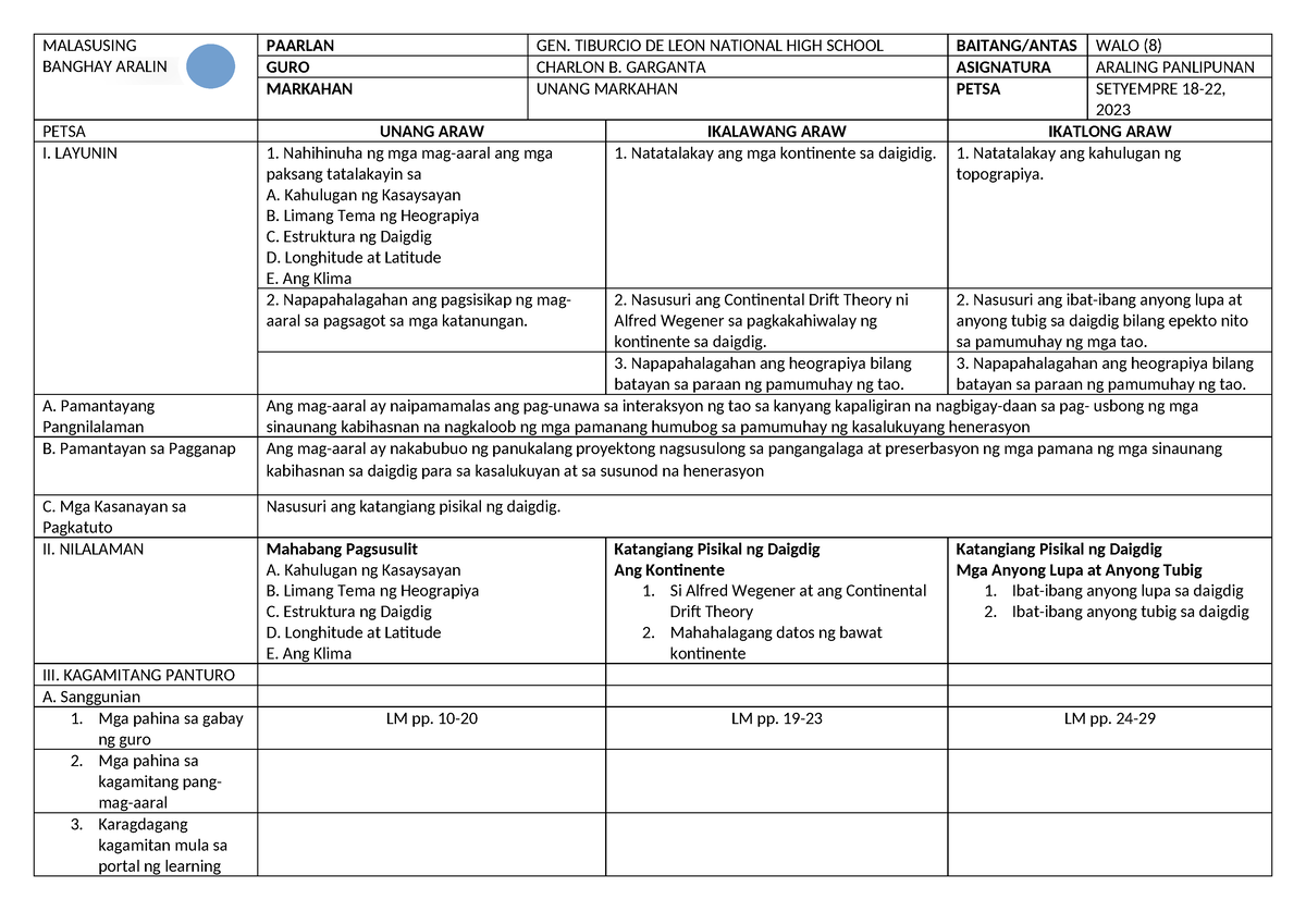 DLL SEP 18 22 2023 - Sample Lesson Plan - MALASUSING BANGHAY ARALIN ...