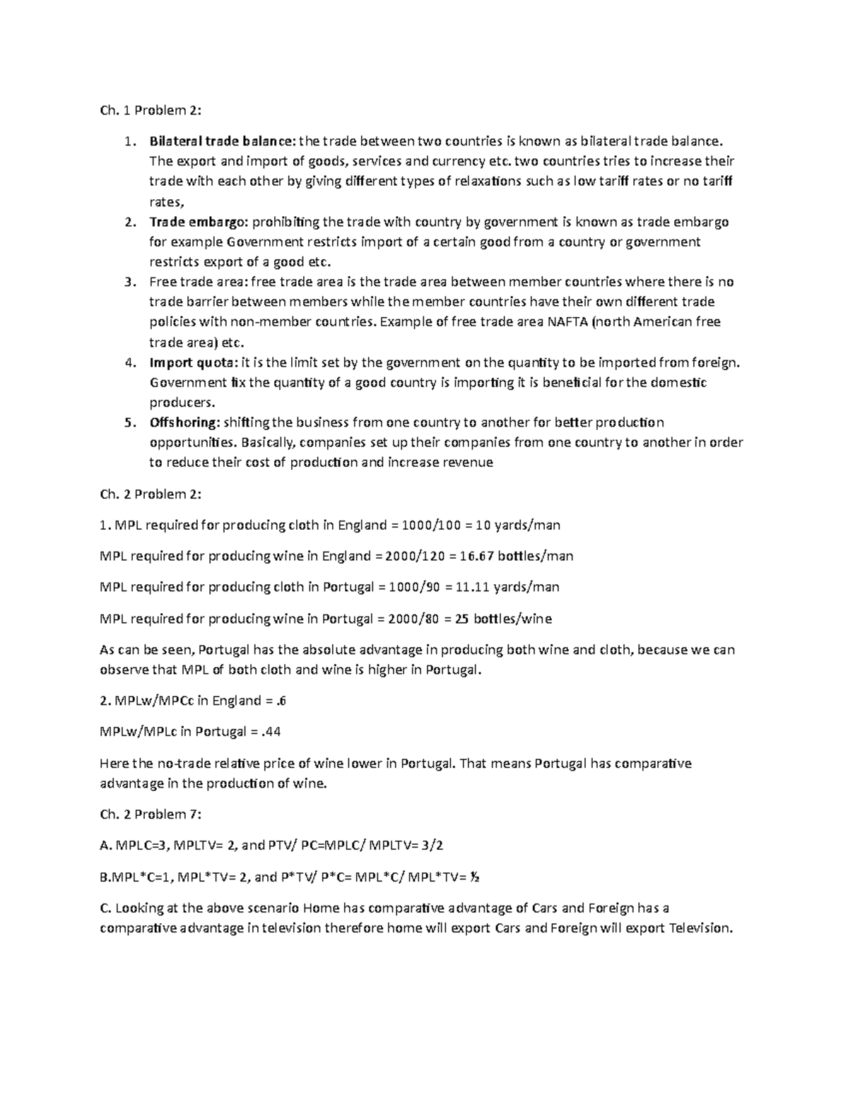 INTB PS1 CH PR - Problem Set 1 Chapter Problems - Ch. 1 Problem 2 ...