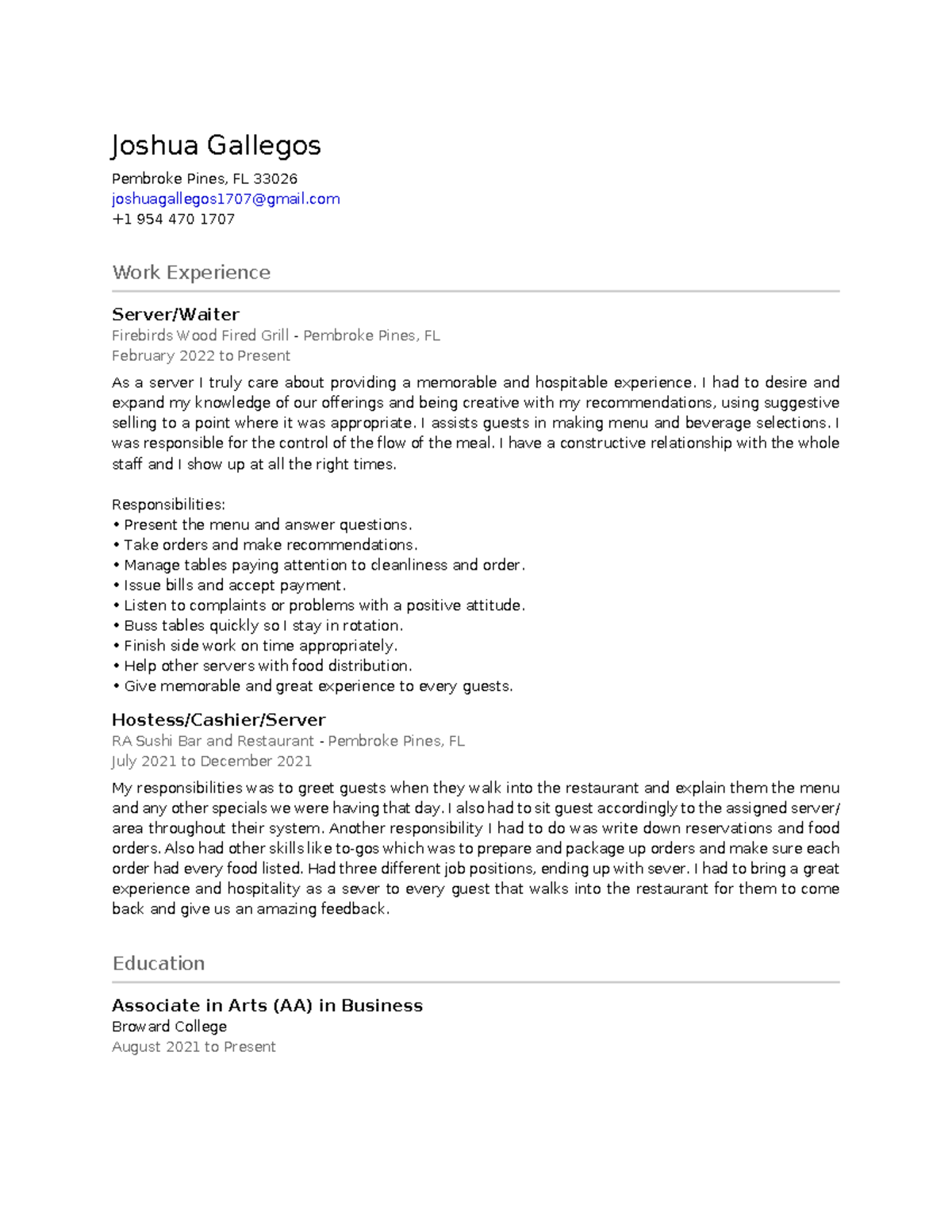 Joshua-Gallegos - Joshua Gallegos Pembroke Pines, FL 33026 ...