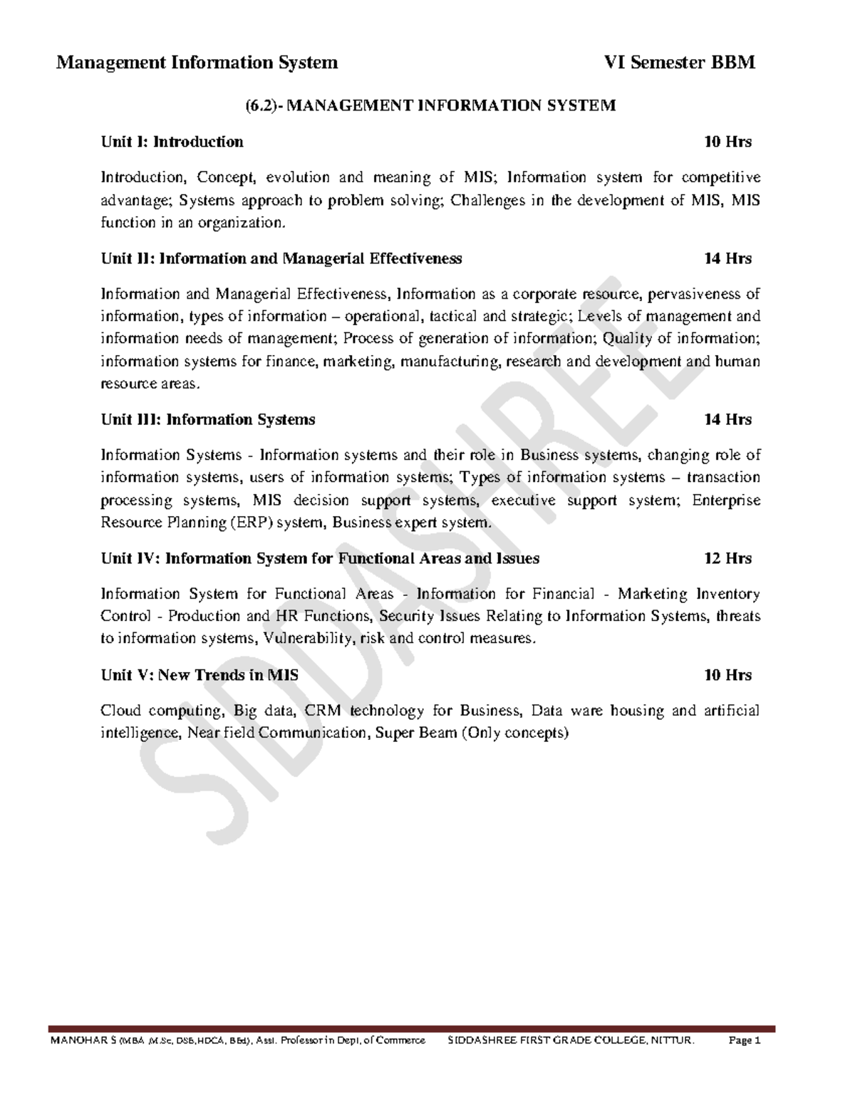 MIS - Good notes of MIS - (6)- MANAGEMENT INFORMATION SYSTEM Unit I ...