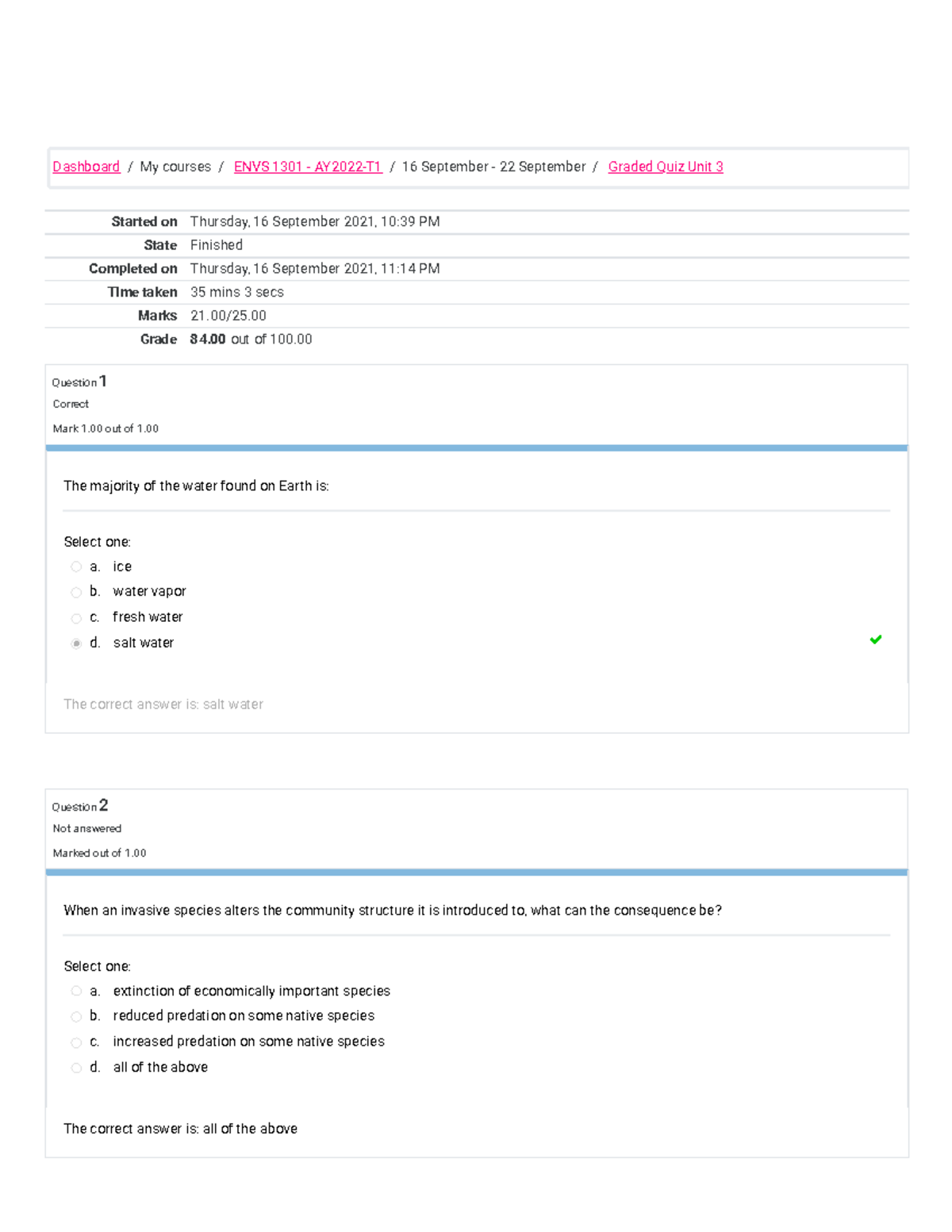 Graded Quiz Unit 3 Attempt Review - Started On Thursday, 16 September ...