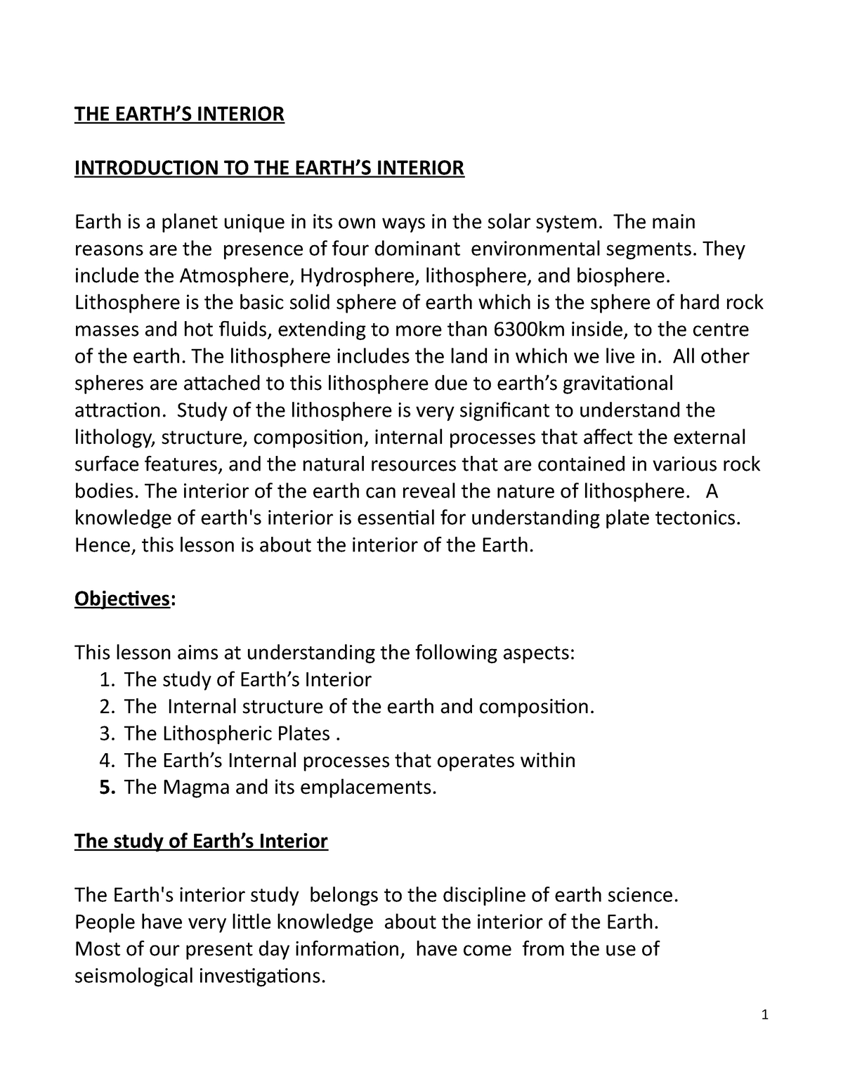 essay on interior of the earth