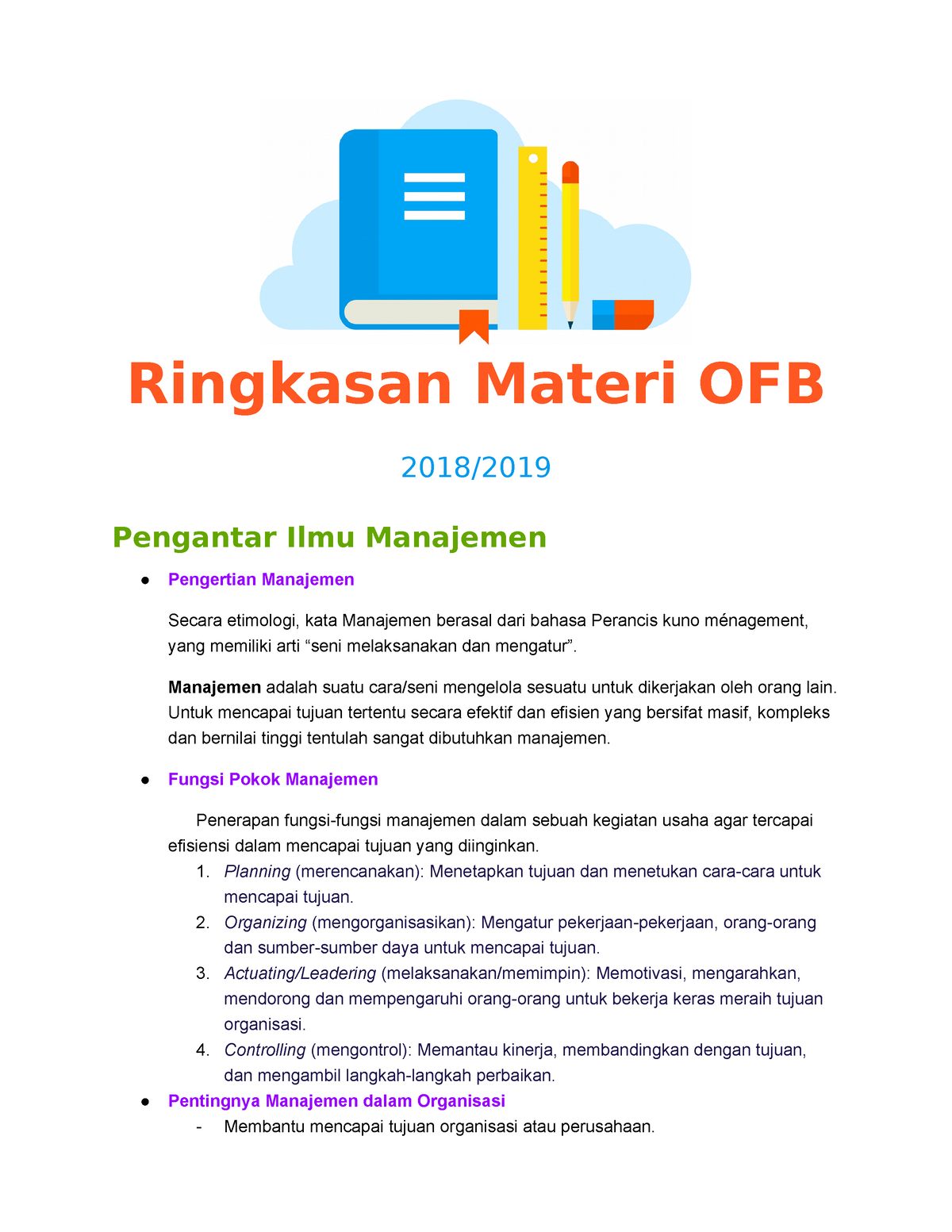 Catatan Kelas OFB Pertemuan I - Ringkasan Materi OFB 2018/ Pengantar ...