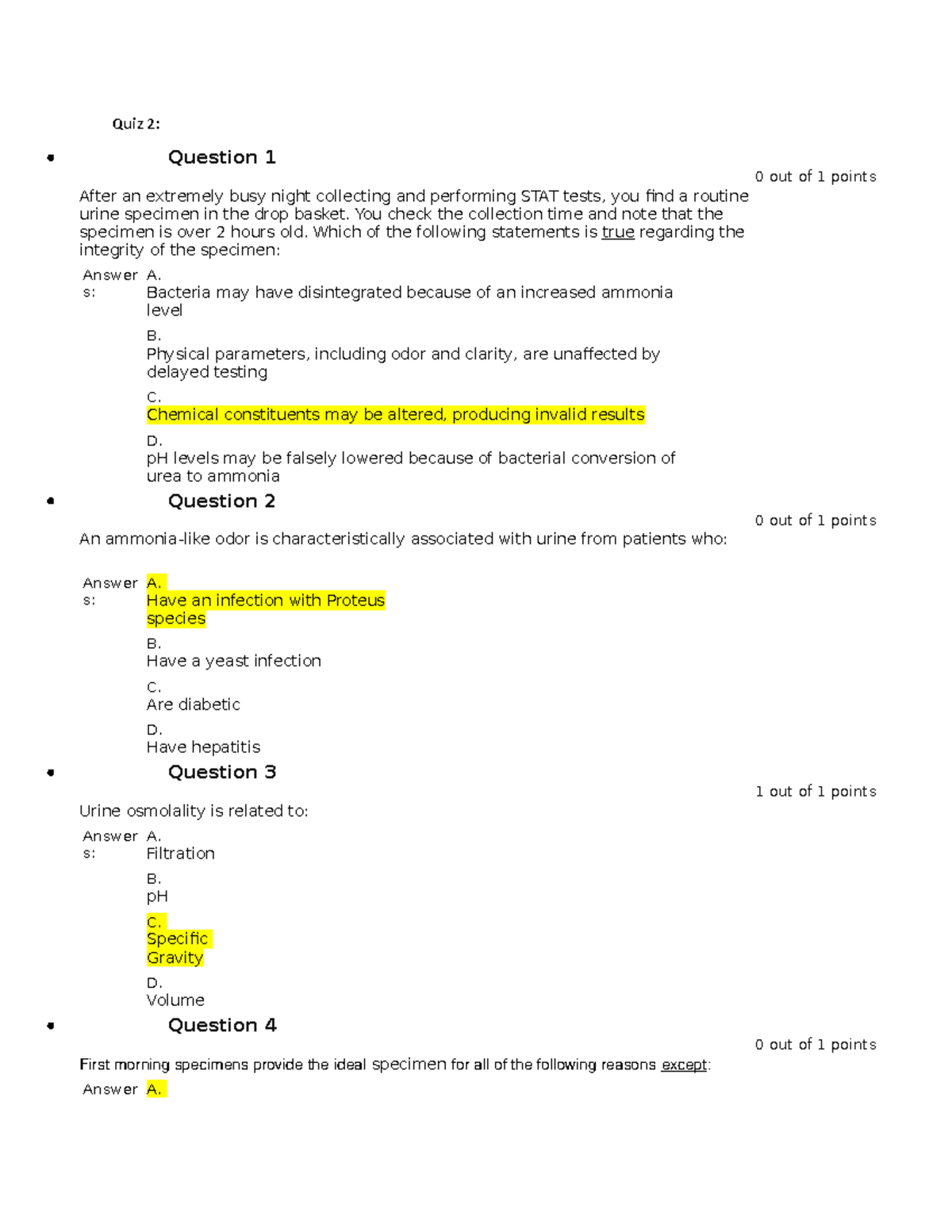 Quiz2 Urinalysis Quiz 2 Question 1 0 out of 1 points After an extremely busy night Studocu