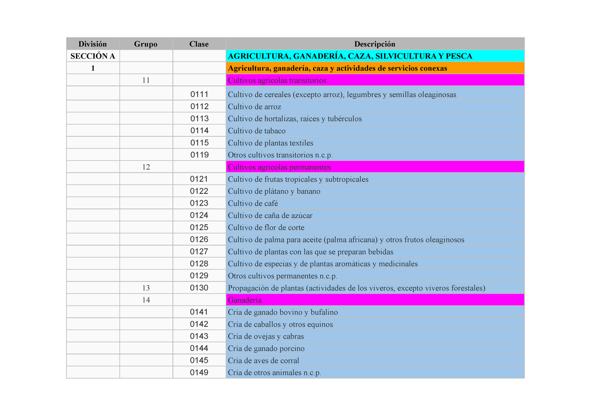 Actividades Economicas RUT Codigos CIIU - División Grupo Clase ...