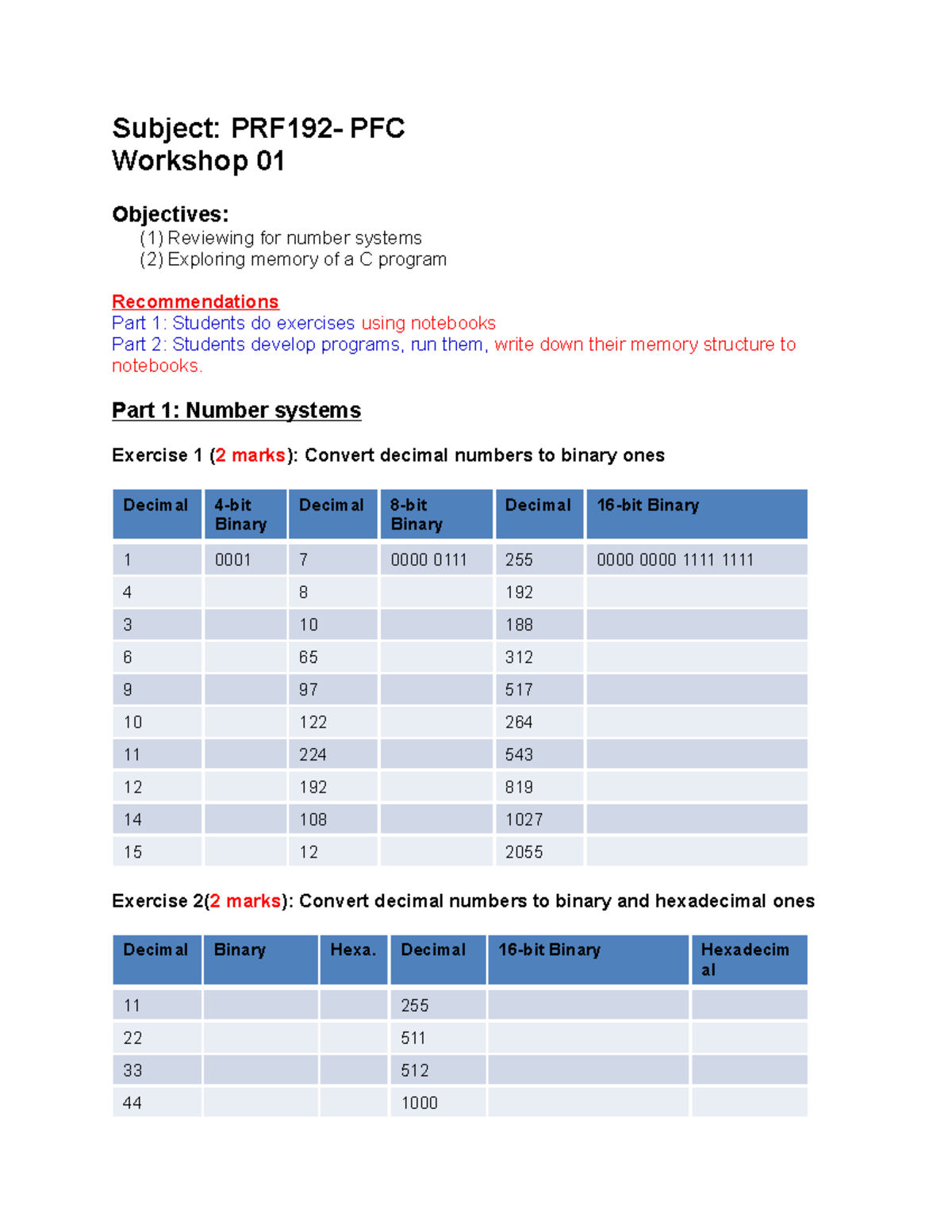 Workshop 01 - T.T - Subject: PRF192- PFC Workshop 01 Objectives: (1 ...