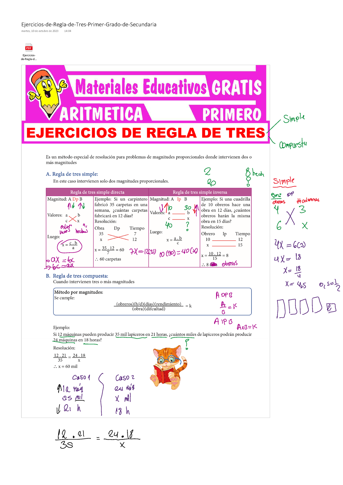 Ejercicios De Regla De Tres Primer Grado De Secundaria Aritmética