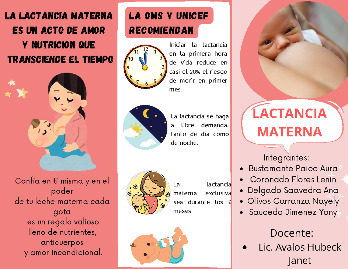 Triptico lactancia materna - LACTANCIA MATERNA La lactancia materna es ...