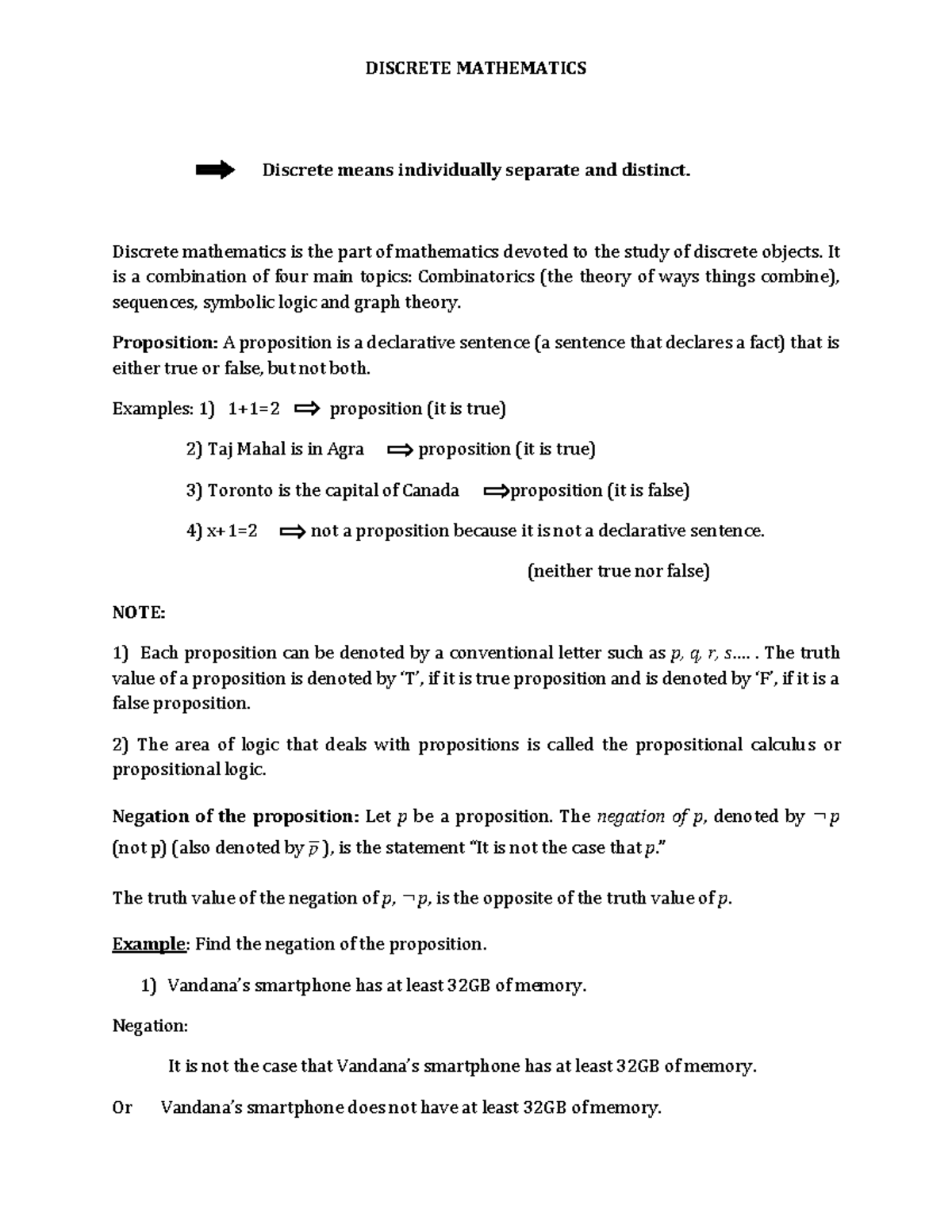 DM Unit 1 L1 - Lecture Notes For Discrete Mathematics - Discrete Means ...