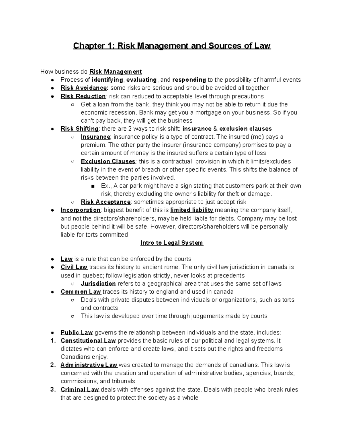 Week 1 chapter 1 risk management & sources of law prlg5004 - Chapter 1 ...