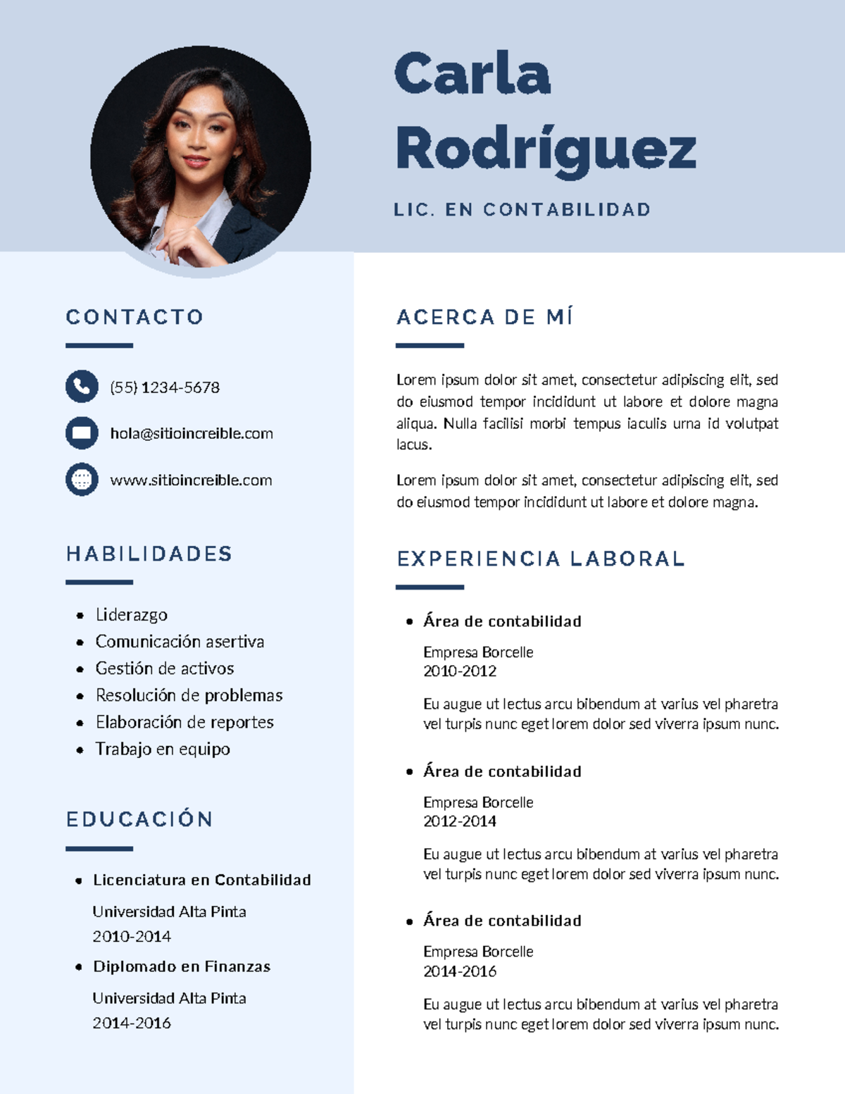 Currículum Vitae CV De Mujer Minimalista Azul - Carla Rodríguez L I C ...