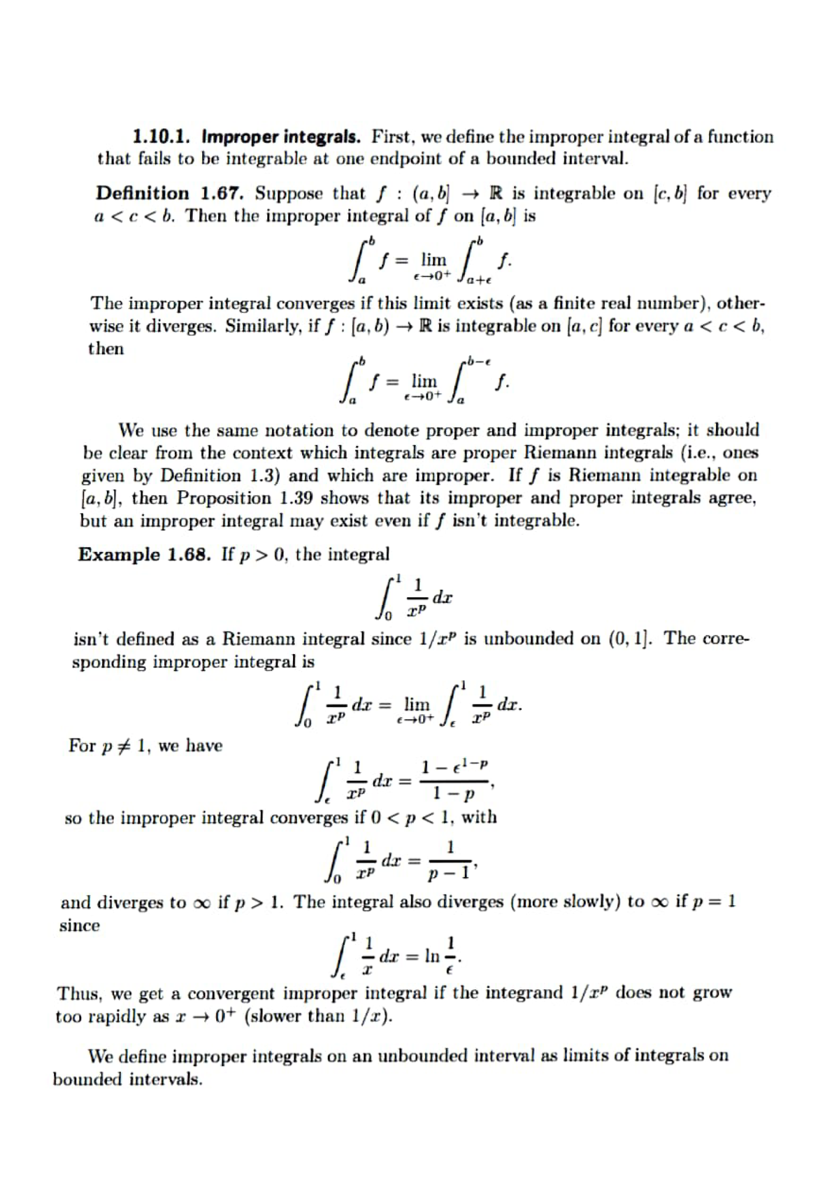 Improper integral - 1.10. Improper integrals. First, we define the ...