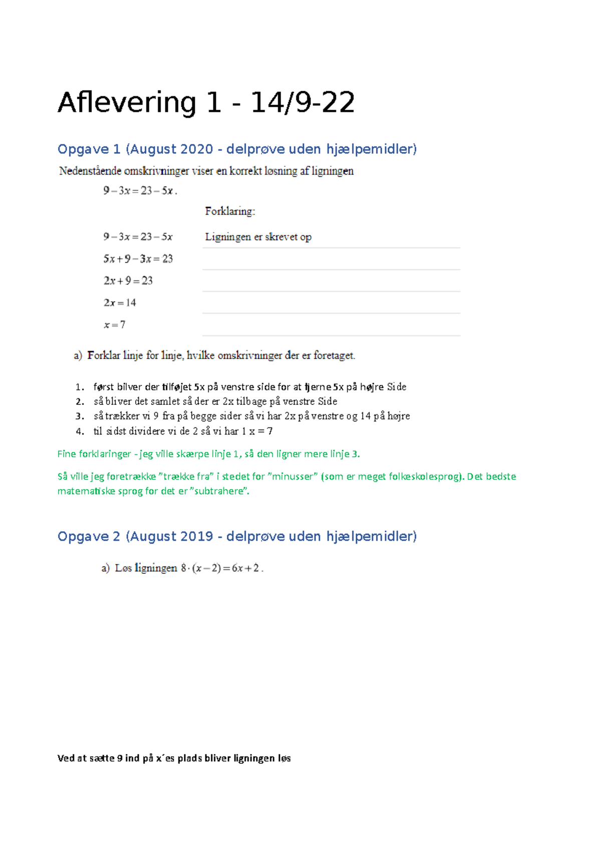 Mat Aflv1 - Opgaver Fra Eksamensæt - Aflevering 1 - 14/9- Opgave 1 ...