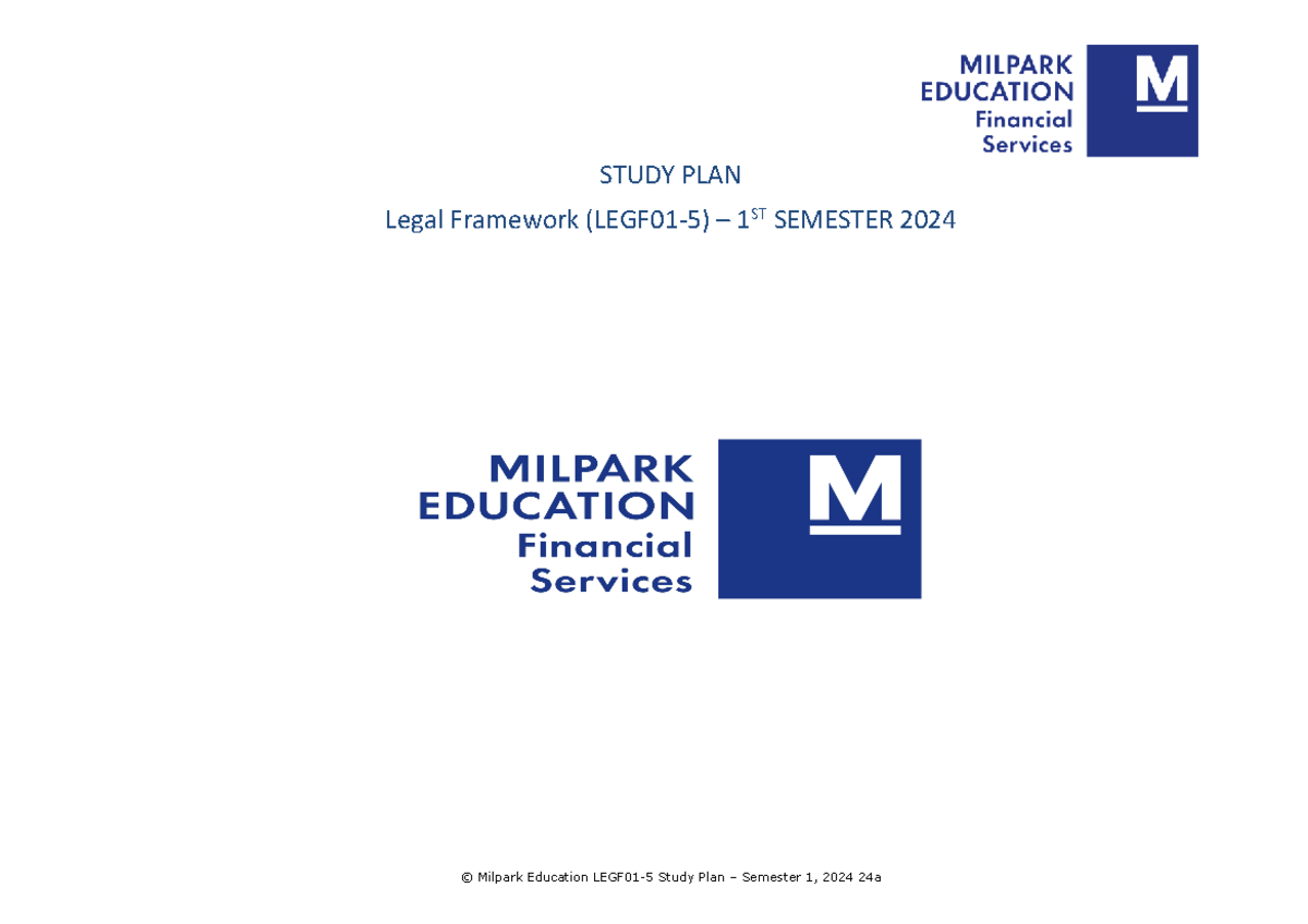 Study Plan - Summary Legal Framework - © Milpark Education LEGF 01 - 5 ...