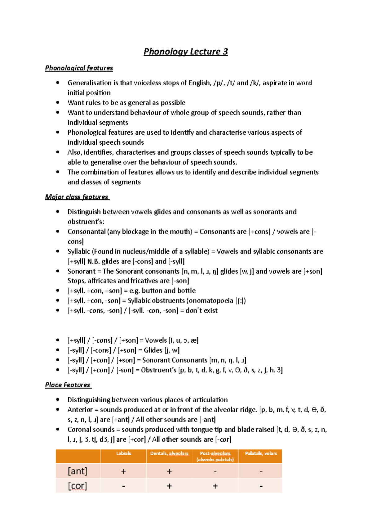 Lecture 3 Phonological Features Phonology Lecture 3 Phonological Features Generalisation Is Studocu