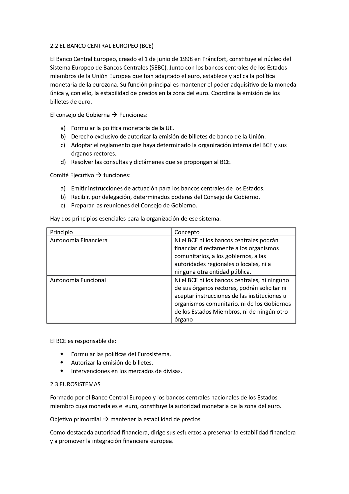 Tema 2 Resumen Tema 2 2 El Banco Central Europeo Bce El Banco Central Europeo Creado El 1 7502