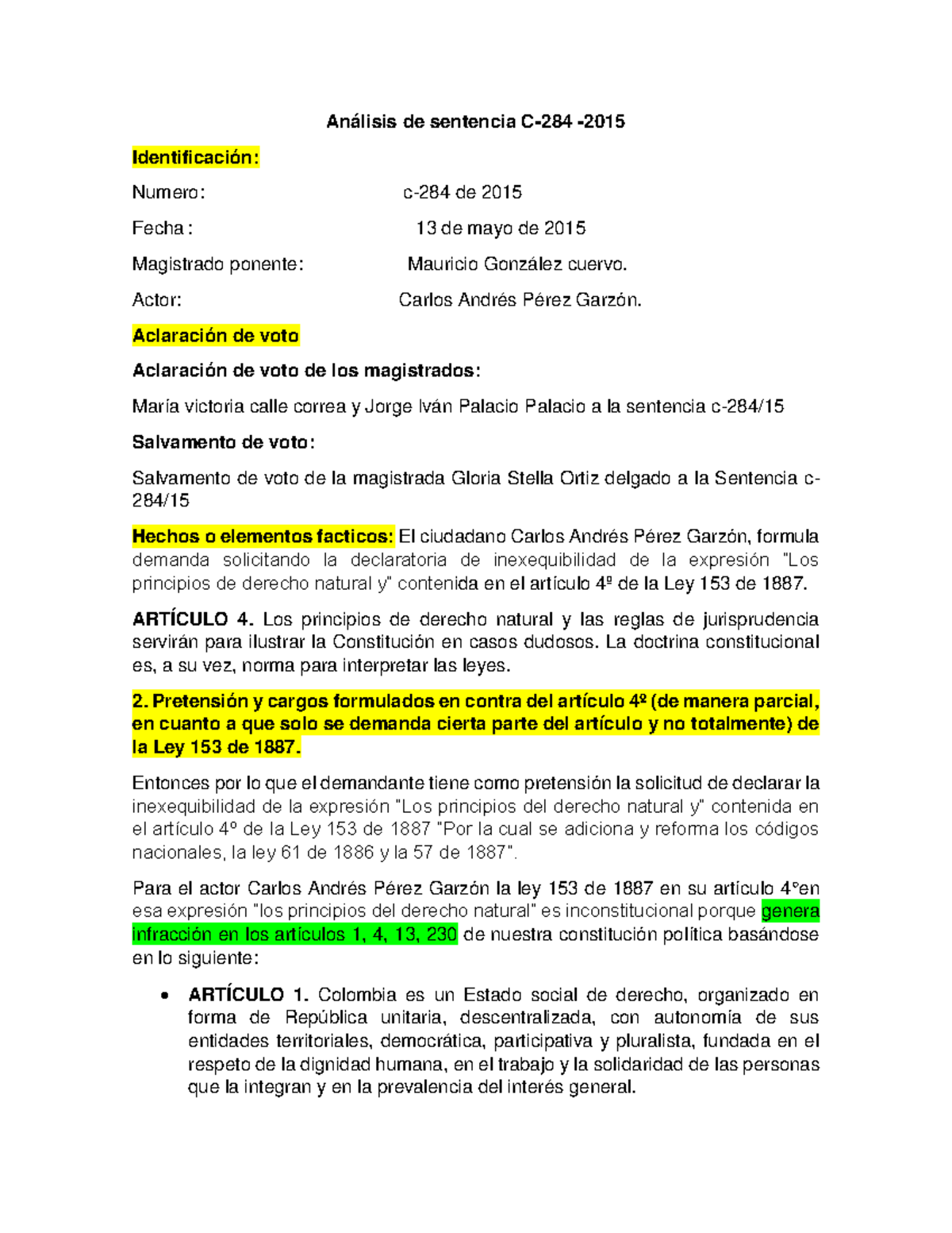 Análisis de sentencia C-284 - 2015 importante - Derecho Laboral