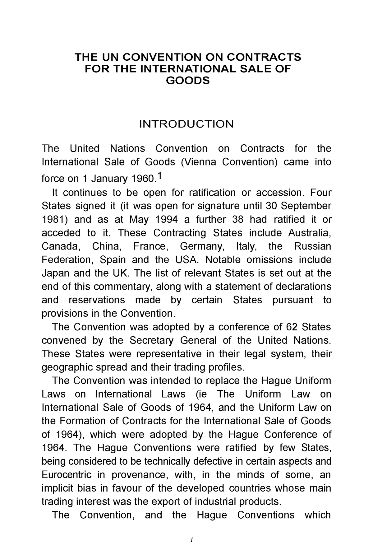 THE UN Convention ON Contracts FOR THE International SALE OF Goods ...