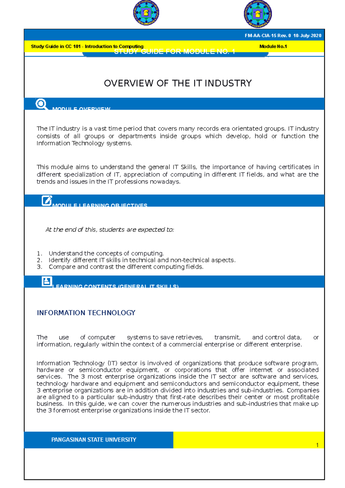 Intro-to-Computing - for IT students - OVERVIEW OF THE IT INDUSTRY ...