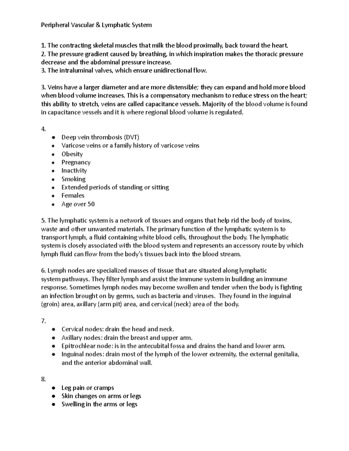 Peripheral Vascular And Lymphatic System Assessment Homework