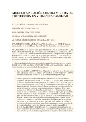 Modelo Apelación Contra Medida DE Protección EN Violencia Familiar - MODELO  APELACIÓN CONTRA MEDIDA - Studocu