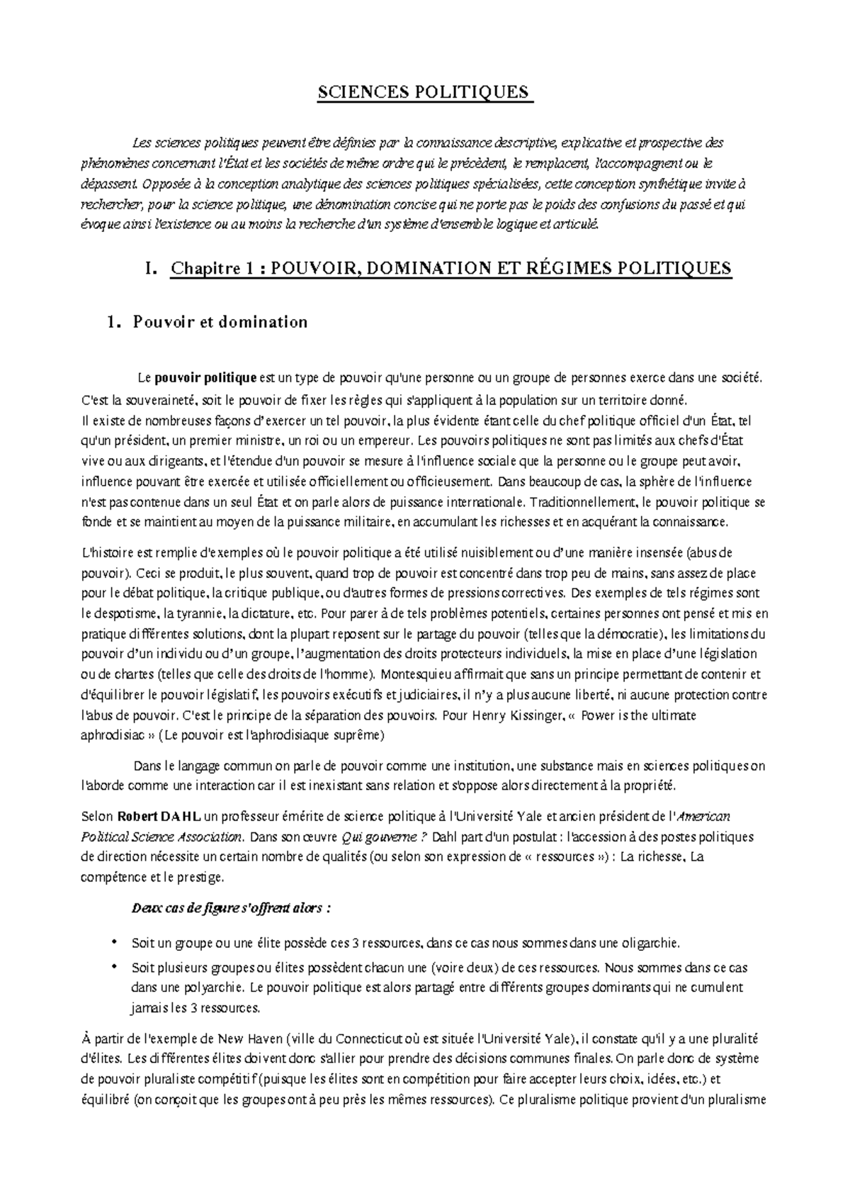 Science- Politique - Notes de cours Semestre 1 - SCIENCES POLITIQUES ...