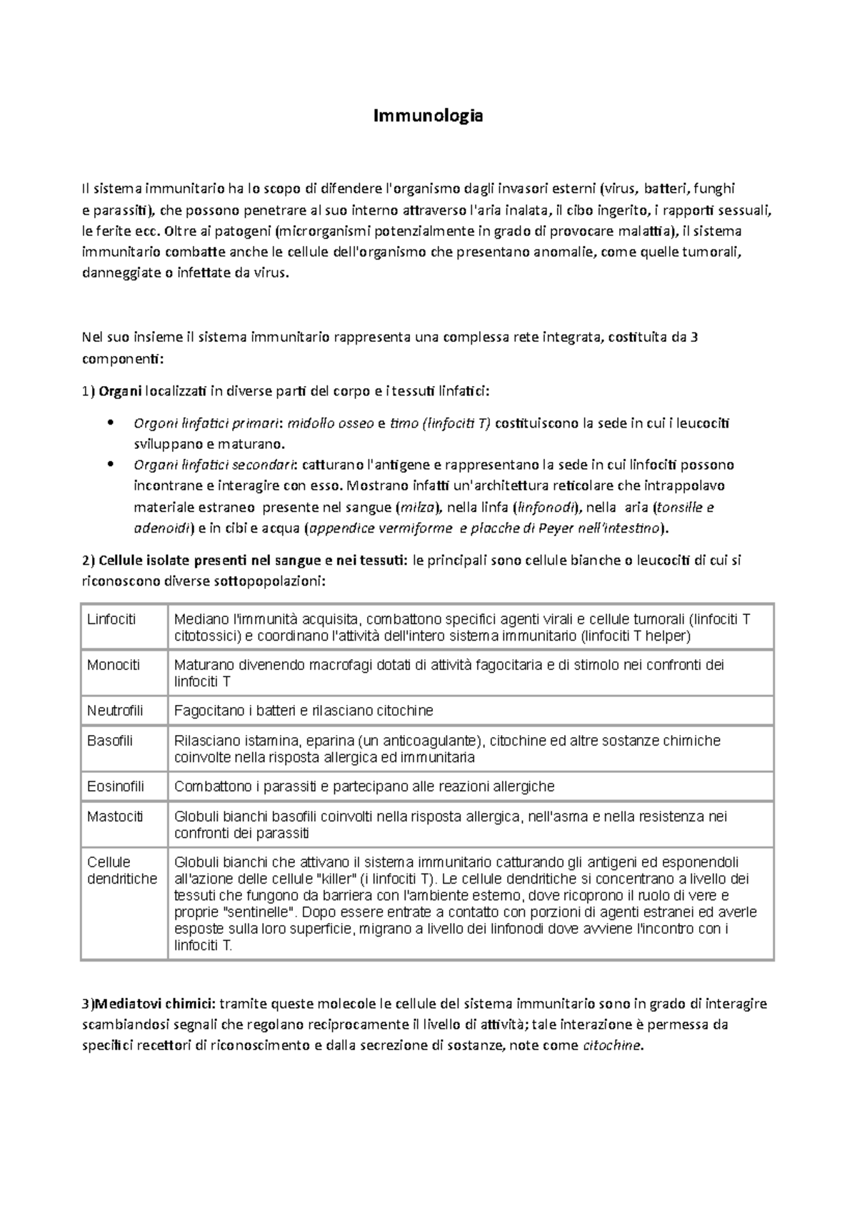 Immunità Innata - Riassunto Le Basi Dell'immunologia. Fisiopatologia ...