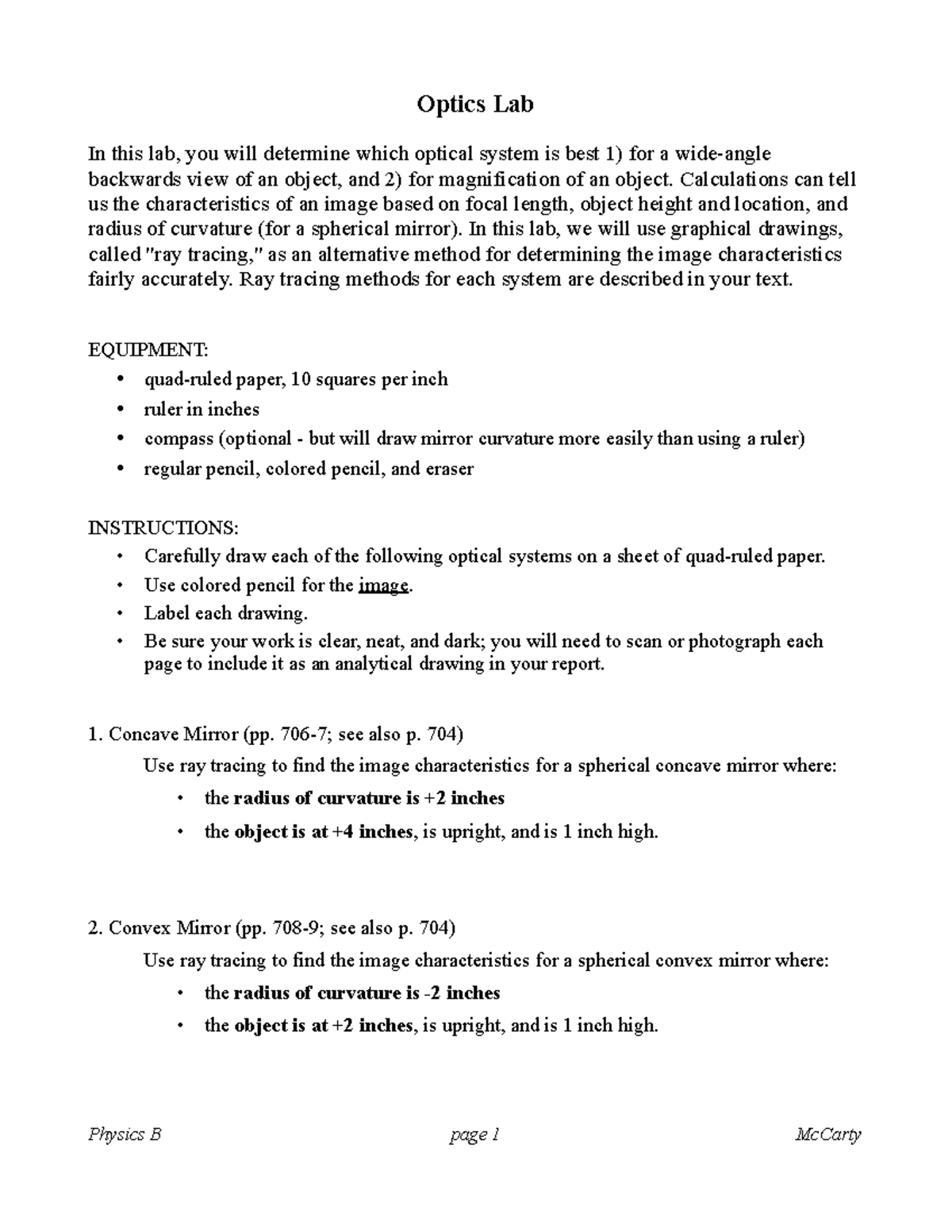 Optics Lab - practice material - Optics Lab In this lab, you will ...