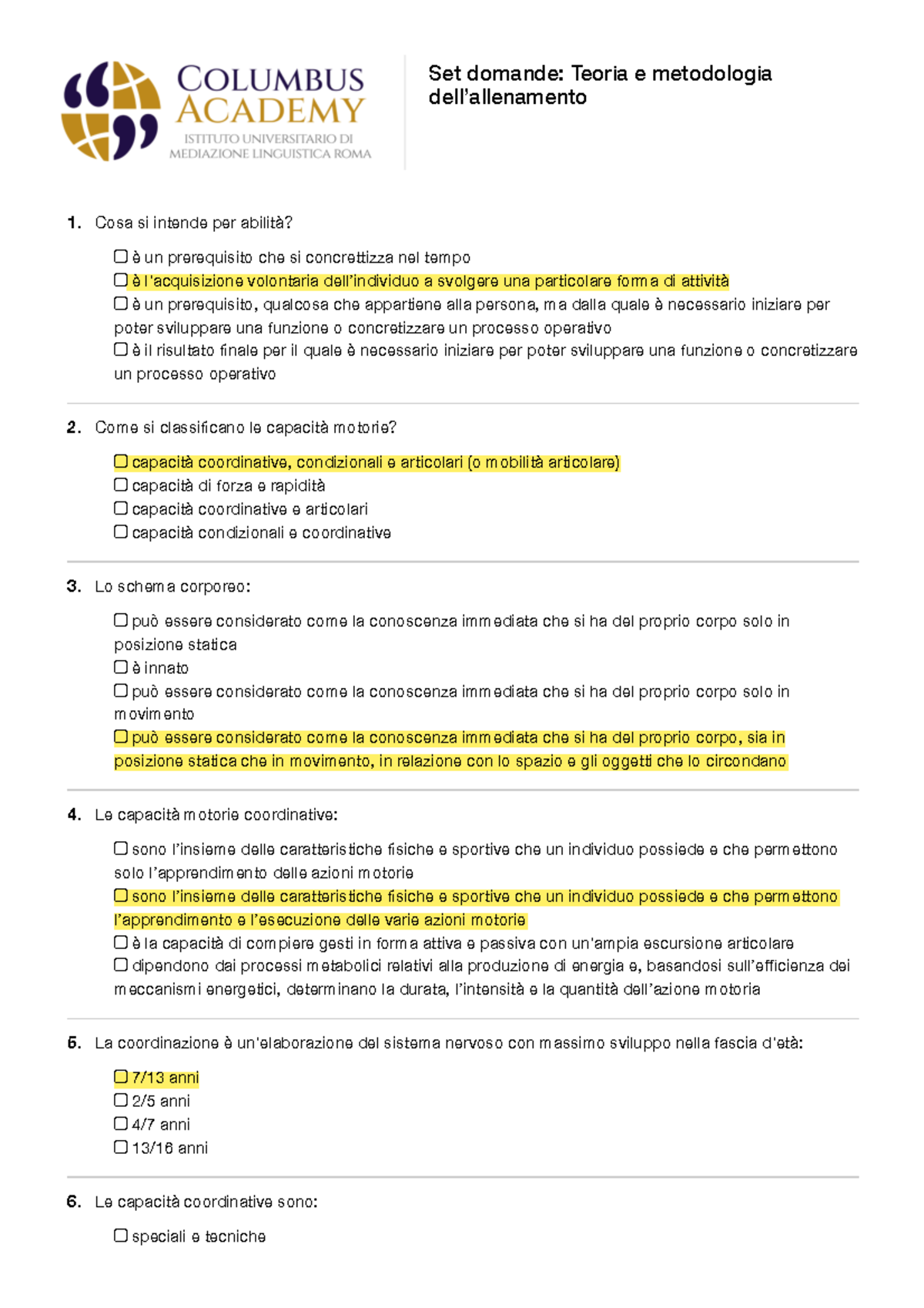 Teoria E Metodologia Dell’allenamento Domande - Set Domande: Teoria E ...