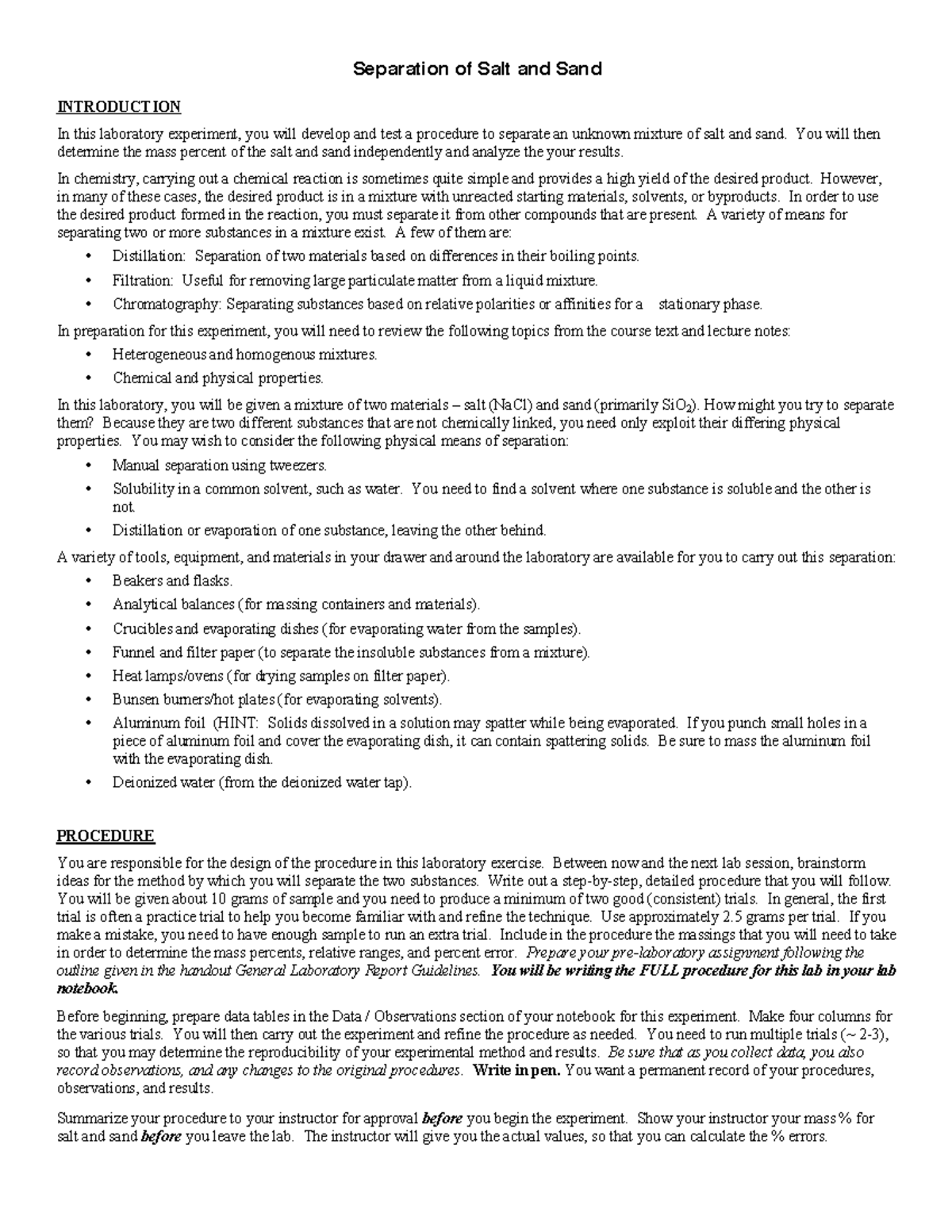 192Exp03Salt Sand lab report Separation of Salt and Sand