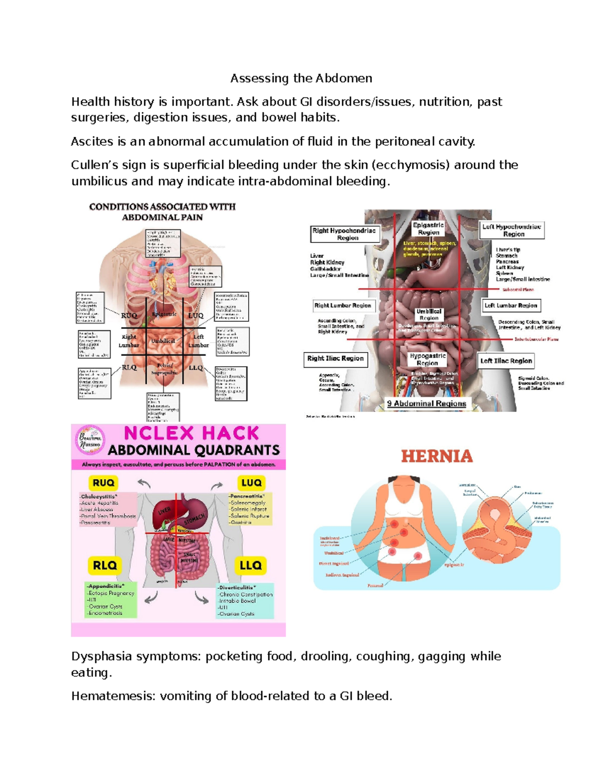 Exam 4 health assessment - Assessing the Abdomen Health history is ...