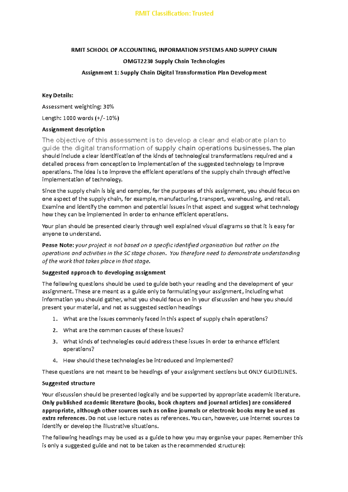 OMGT2230 Assignment One Additional Guidelines - omgt 2230 - Studocu