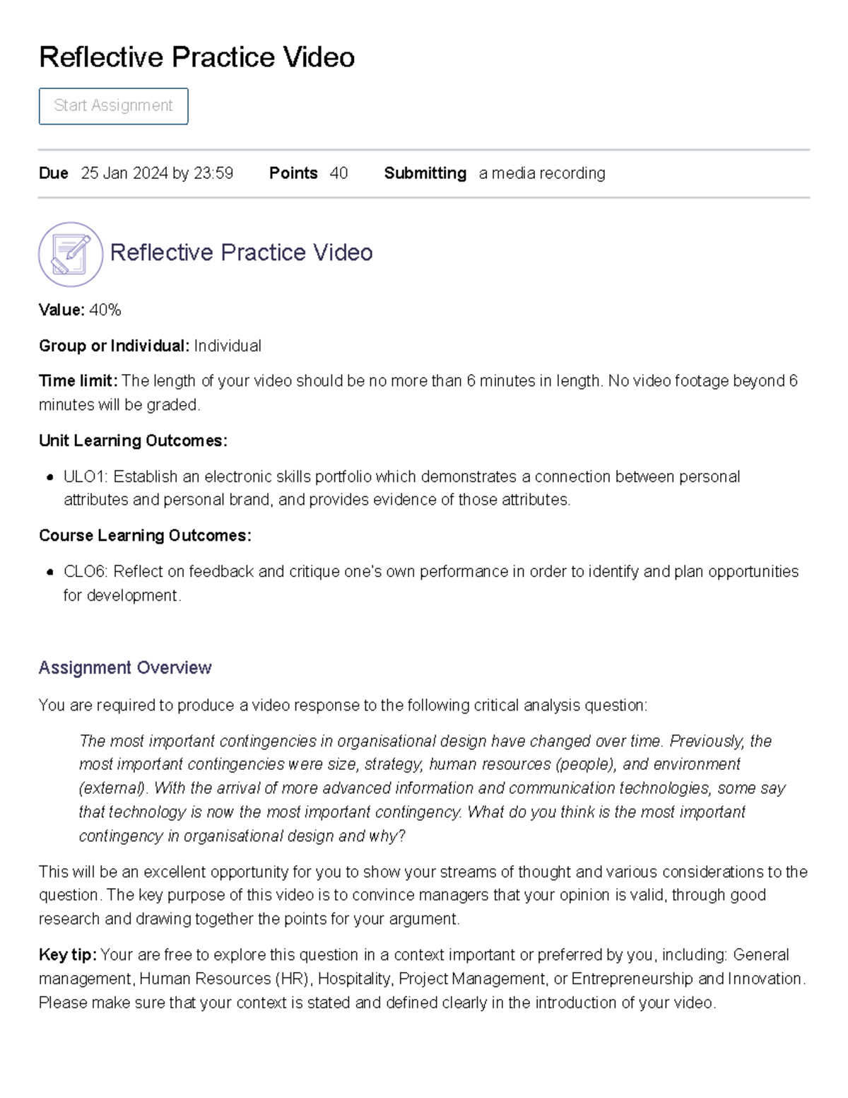 Reflective Practice Video - No video footage beyond 6 minutes will be ...