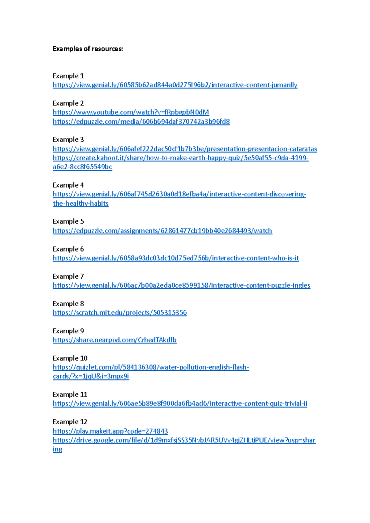 Ejemplos Recursos Inglés - Examples of resources: Example 1 - Studocu