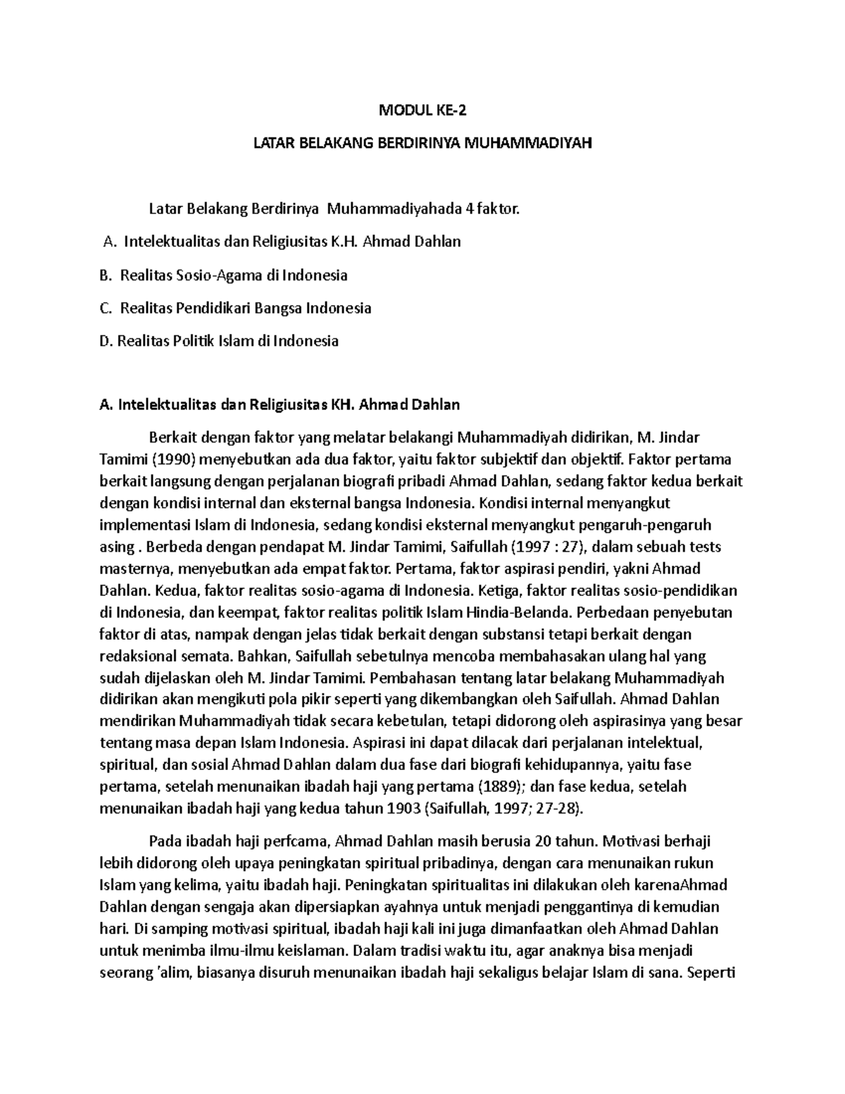 Latar Belakang Berdirinya Muhammadiyah MODUL KE LATAR BELAKANG