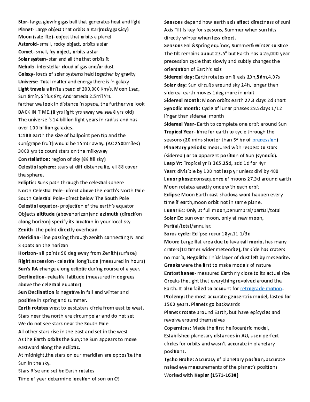 Astr EX1 Cheat Sheet - Star- Large, Glowing Gas Ball That Generates ...