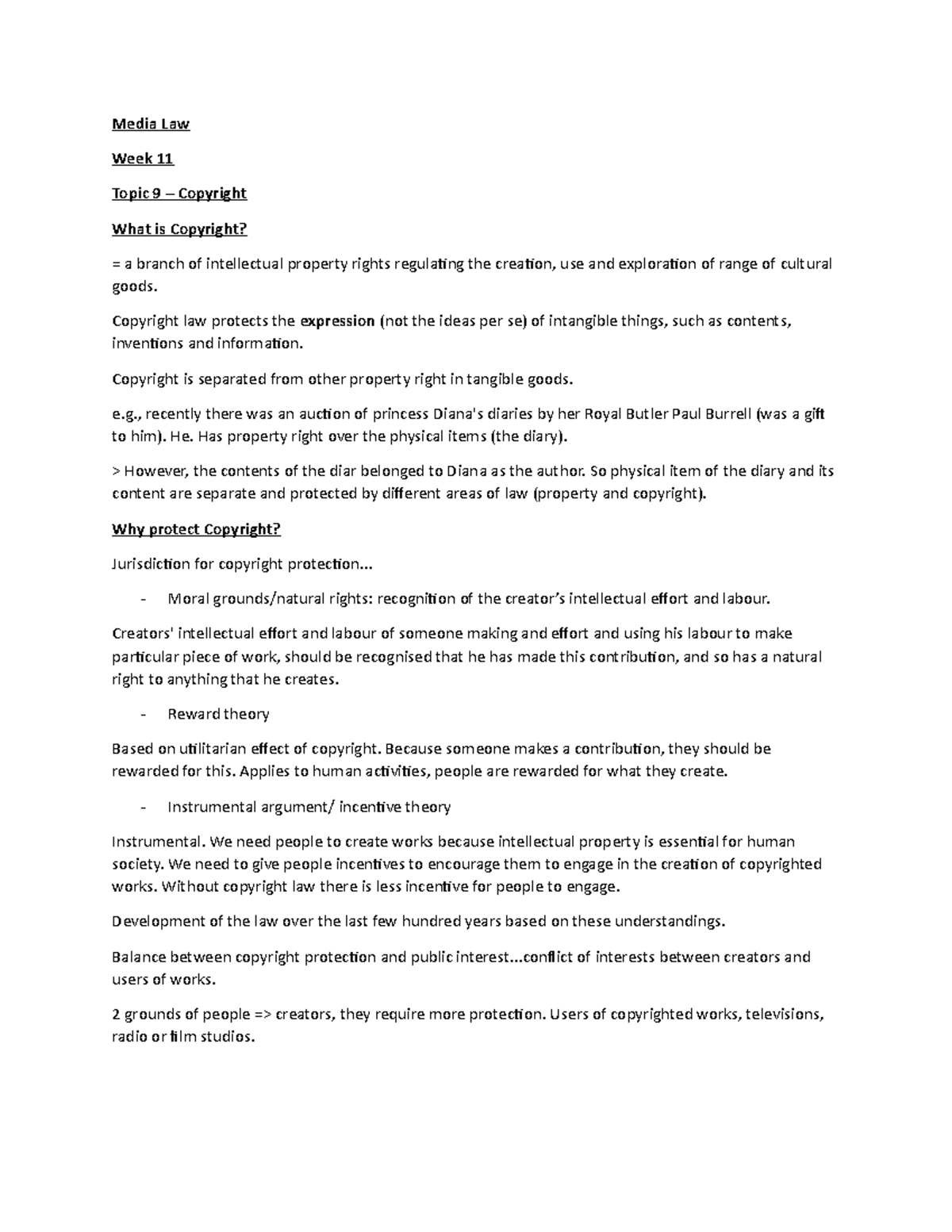 Topic 9 - PART 1 - Lecture notes 9.1 - Media Law Week 11 Topic 9 ...