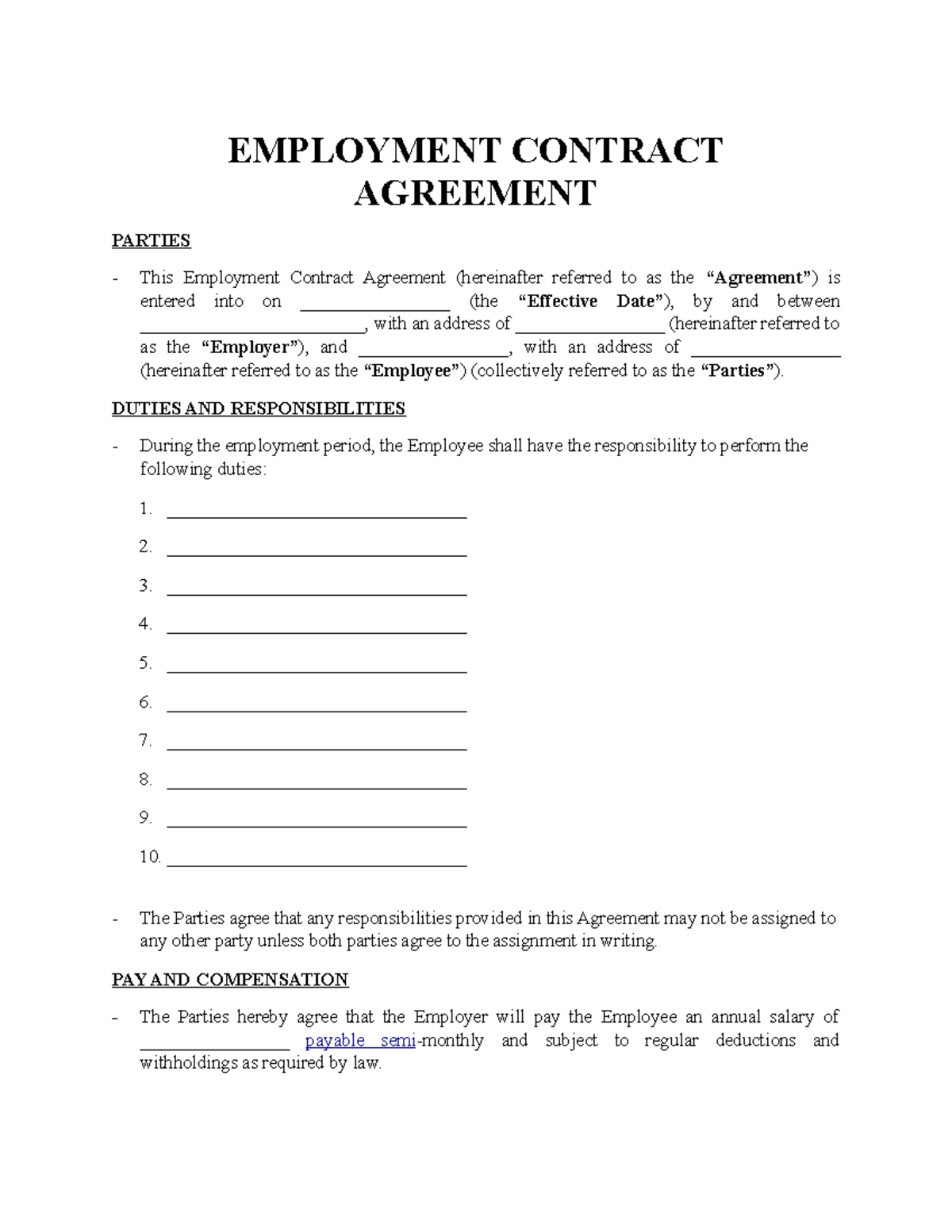 Employment Contract Agreement Template Signaturely - EMPLOYMENT ...