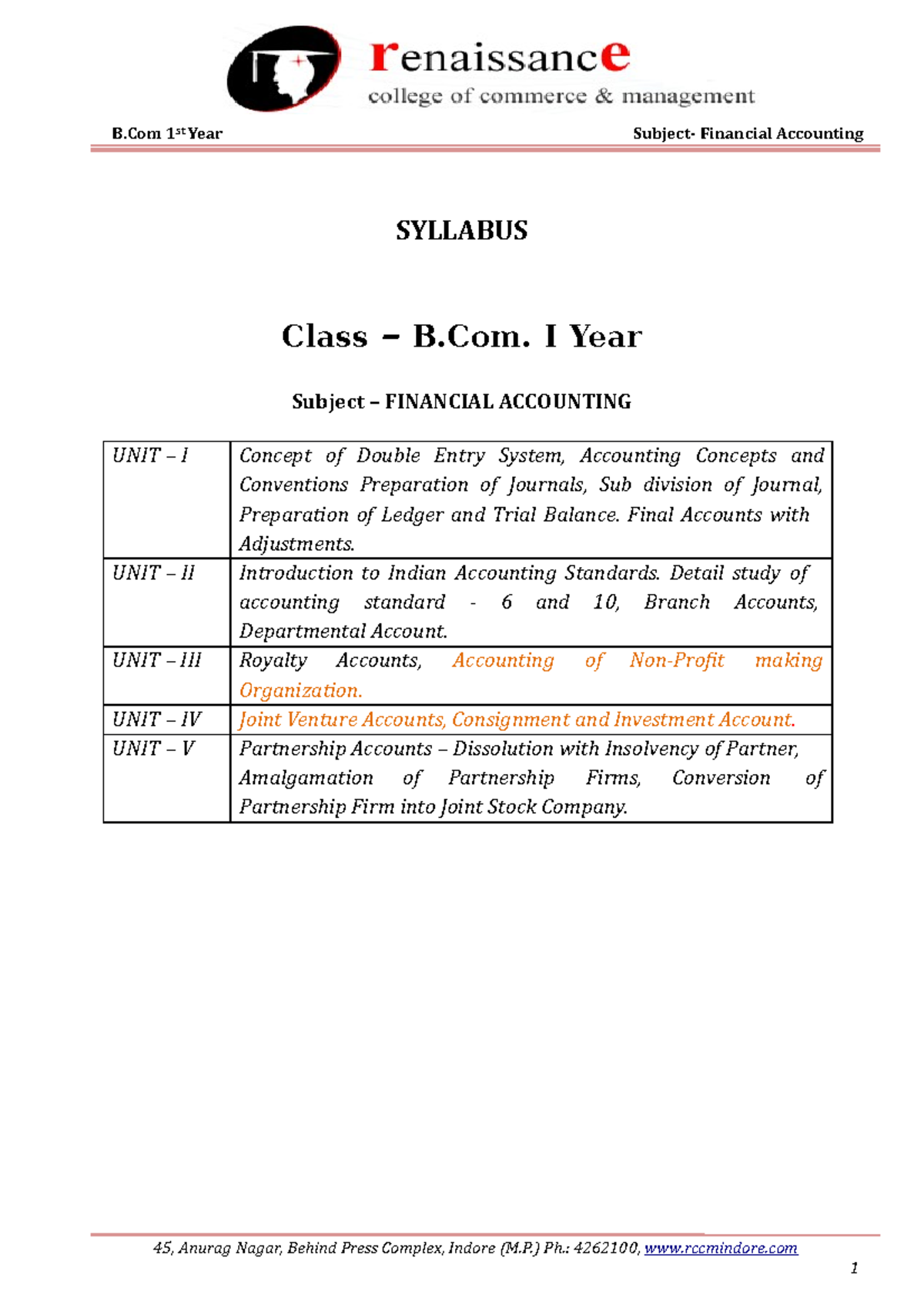 BCOM 1 Financial Accounting 1 - B 1st Year Subject- Financial ...